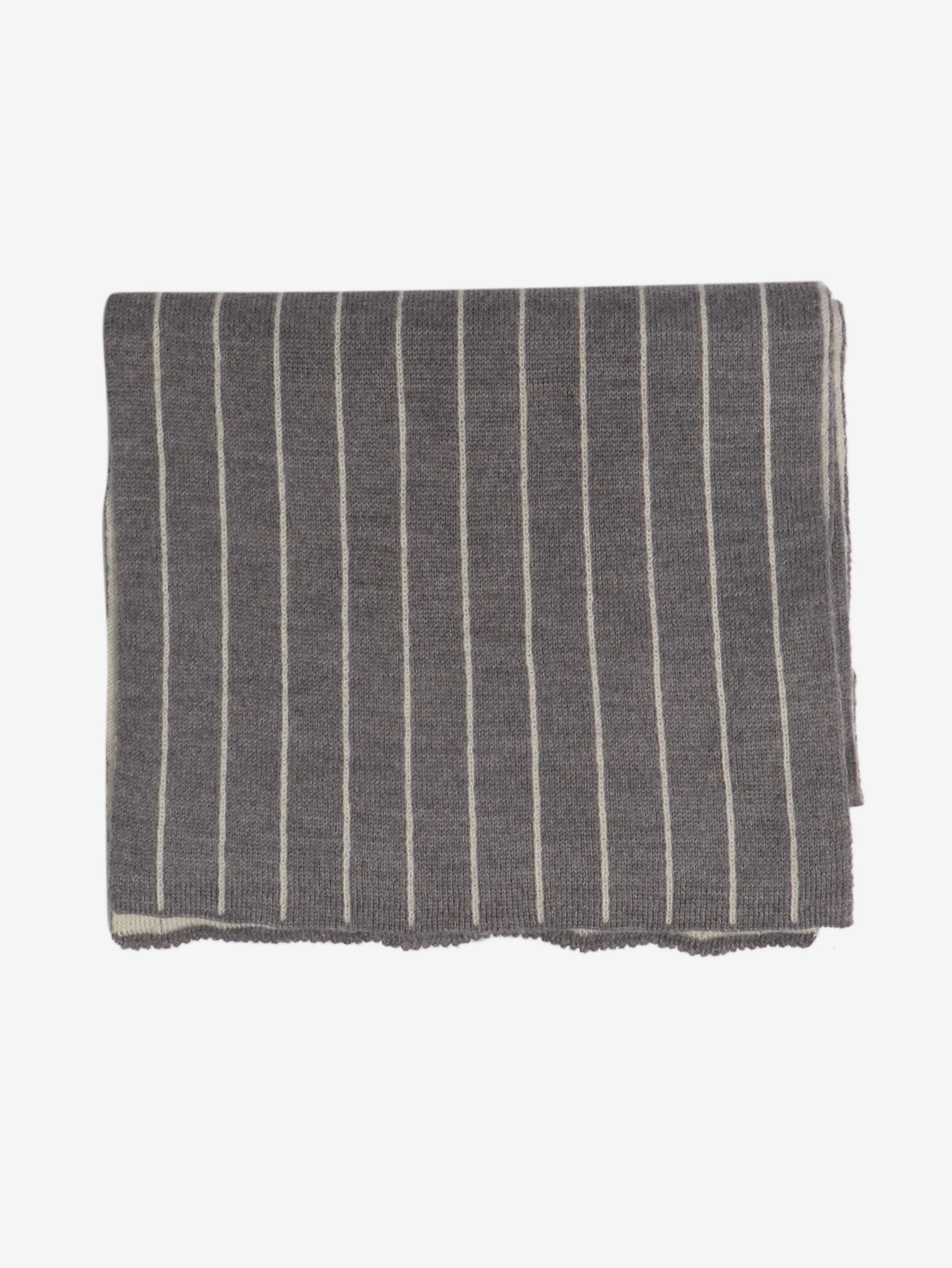 Grey and white striped knit scarf