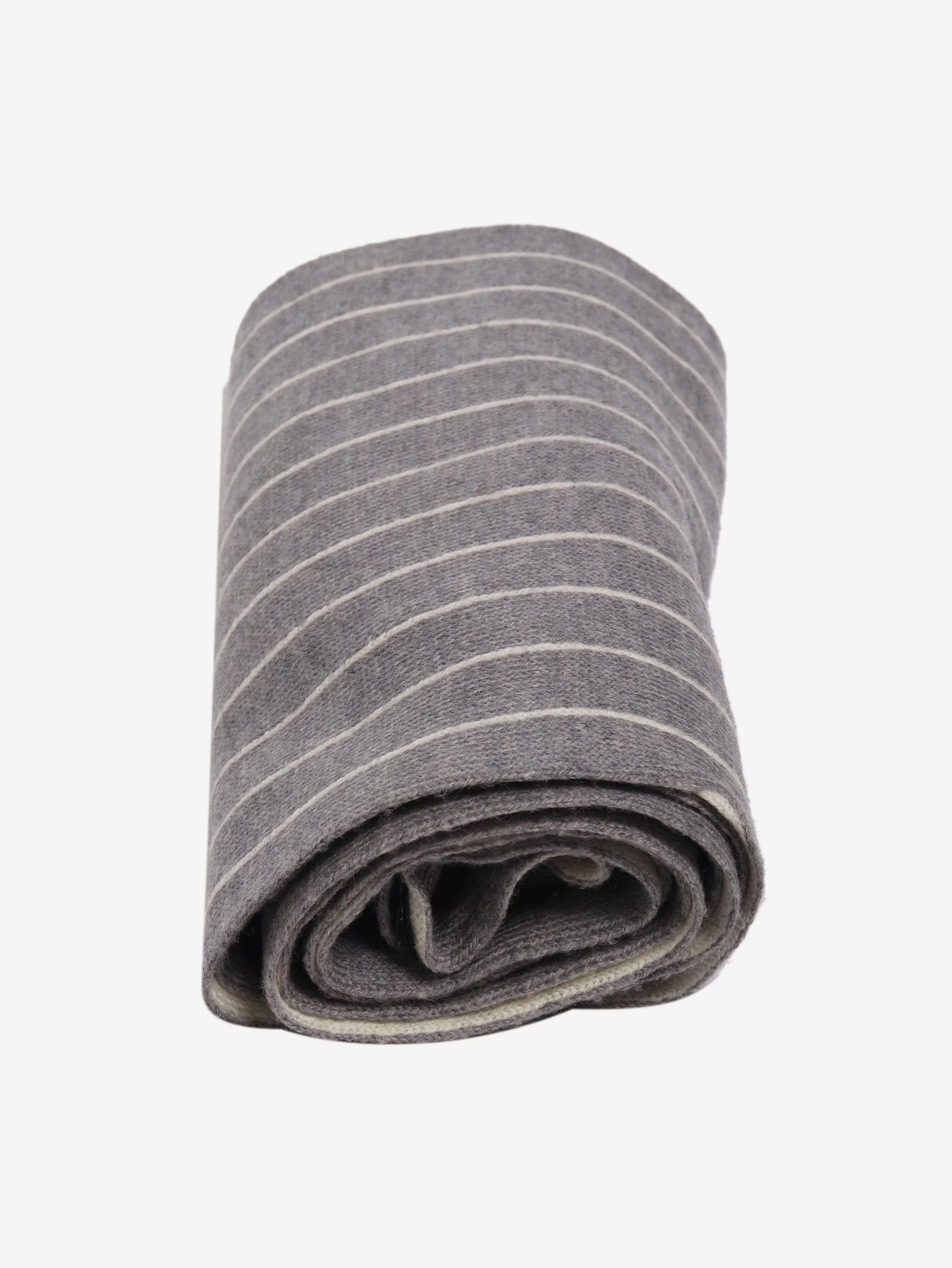 Grey and white striped knit scarf - Image 4