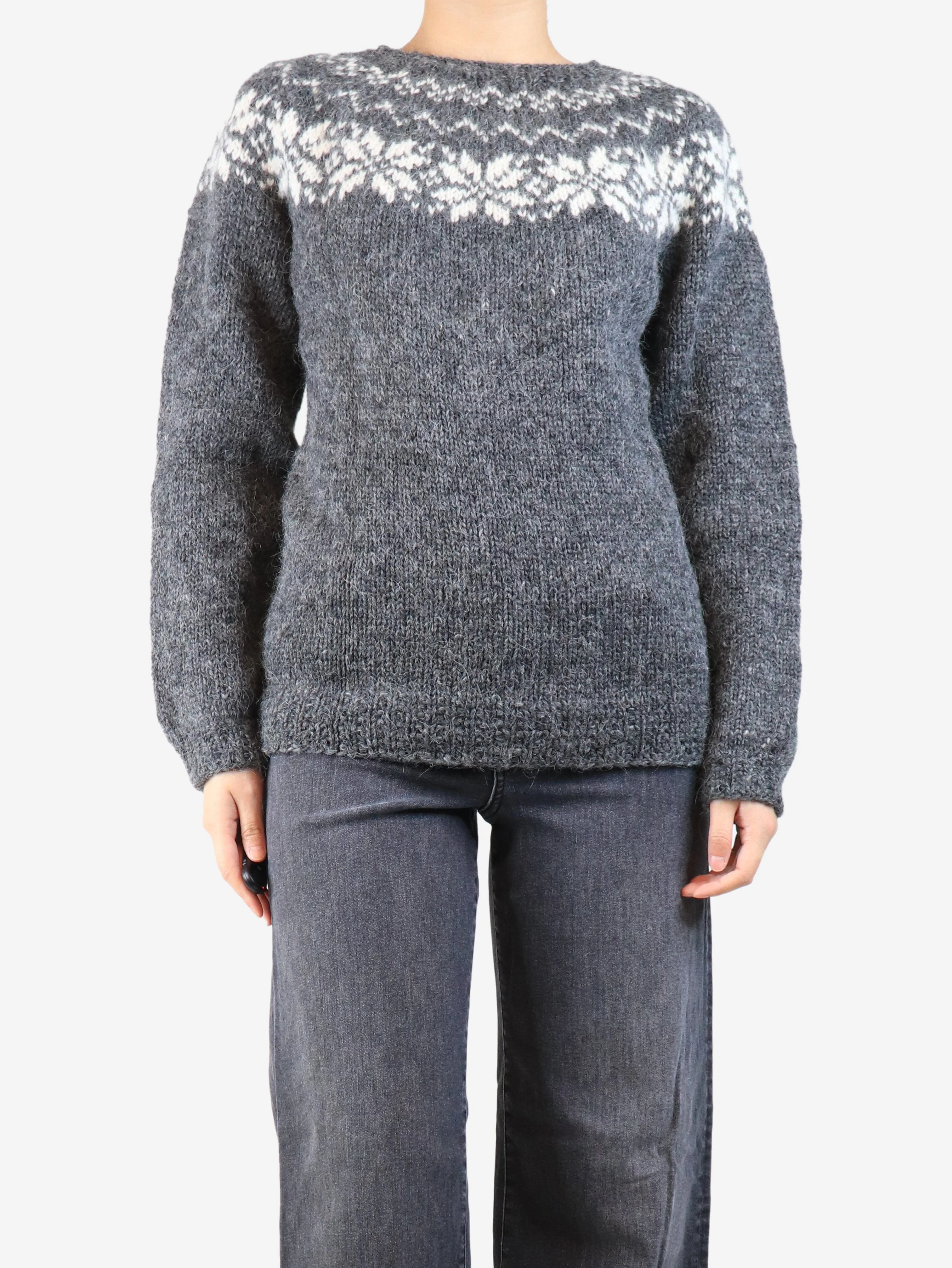 Grey Fairisle jumper - size UK 12 - Image 3