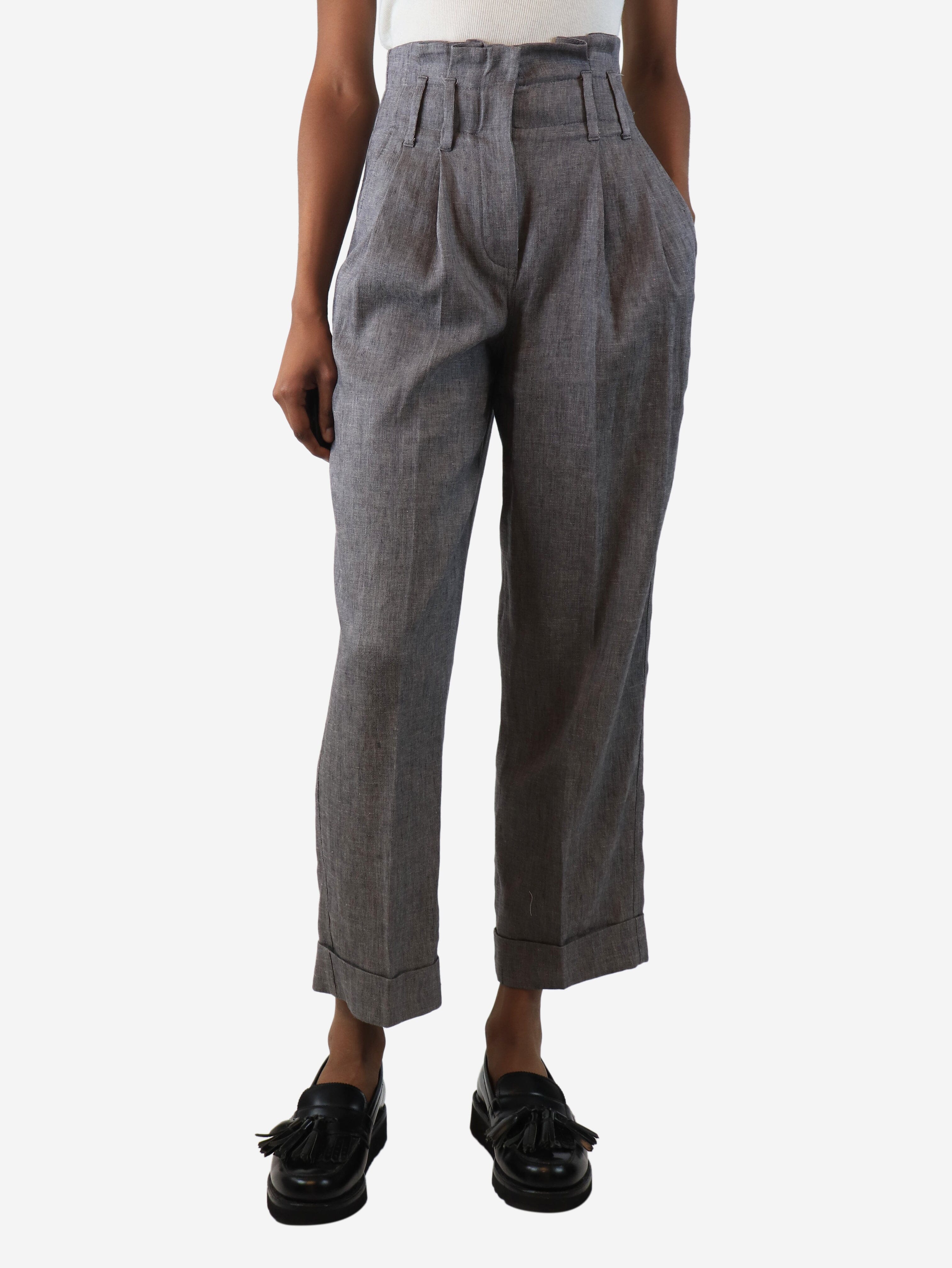Grey high-waist linen trousers - size UK 4