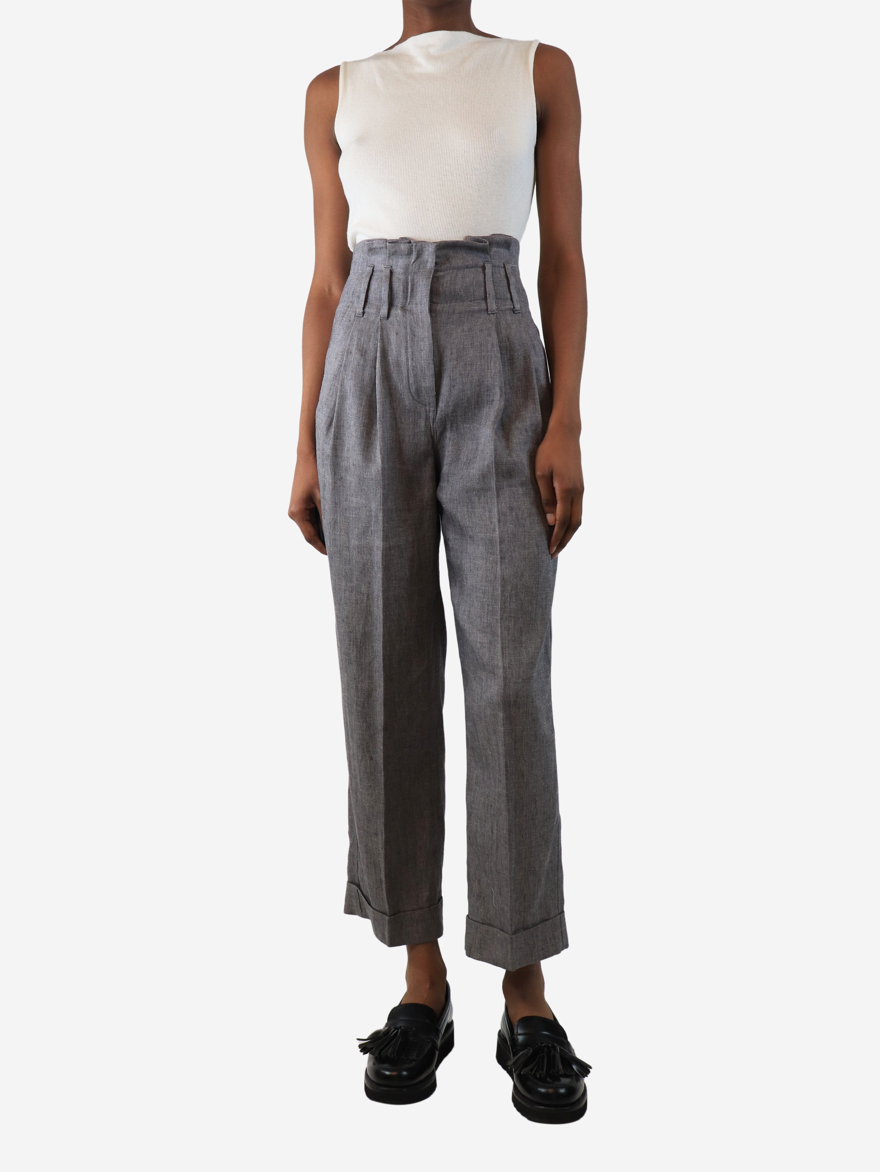 Grey high-waist linen trousers - size UK 4 - Image 2