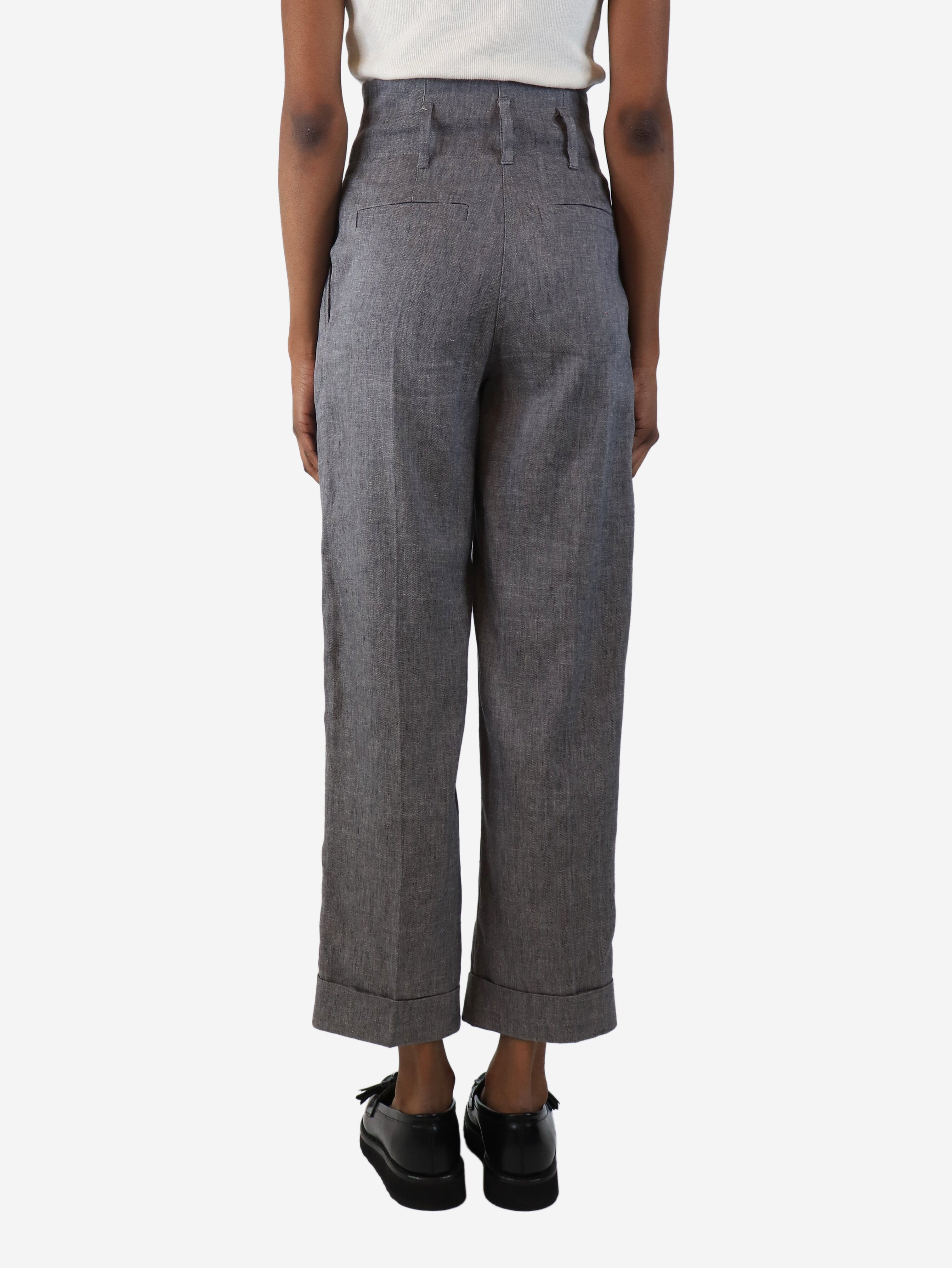 Grey high-waist linen trousers - size UK 4 - Image 3