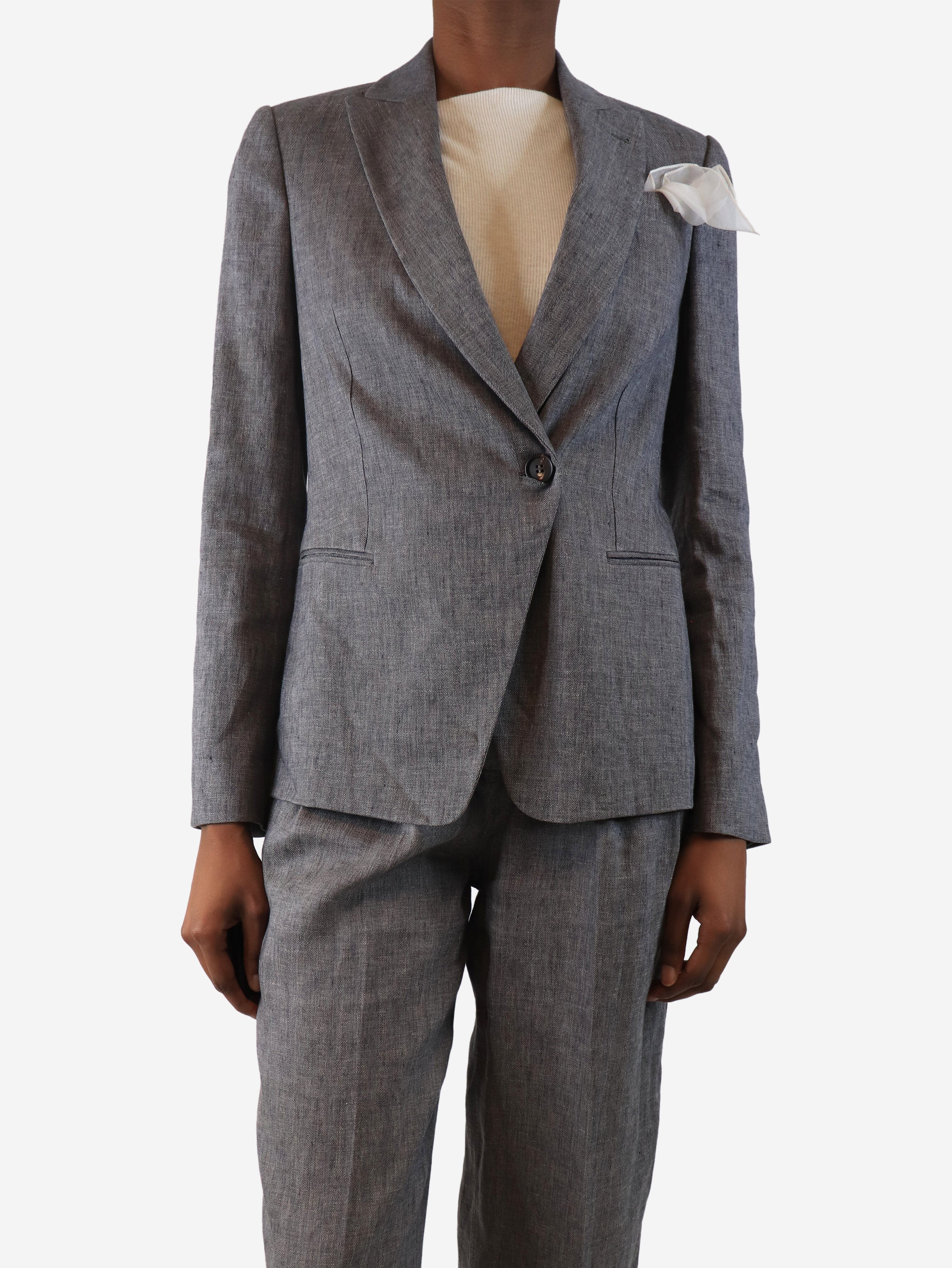 Grey linen fitted blazer - size UK 6