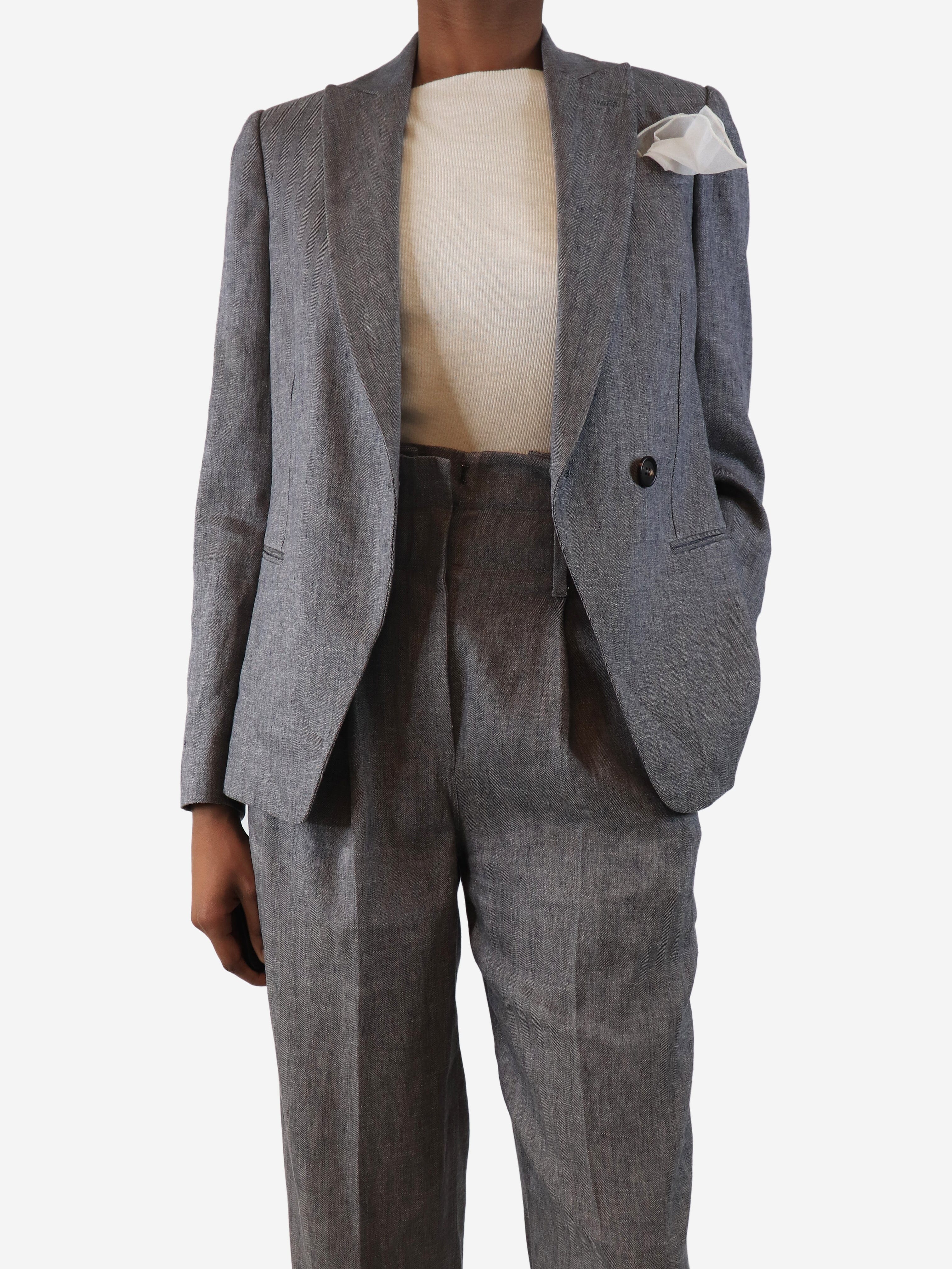 Grey linen fitted blazer - size UK 6 - Image 3