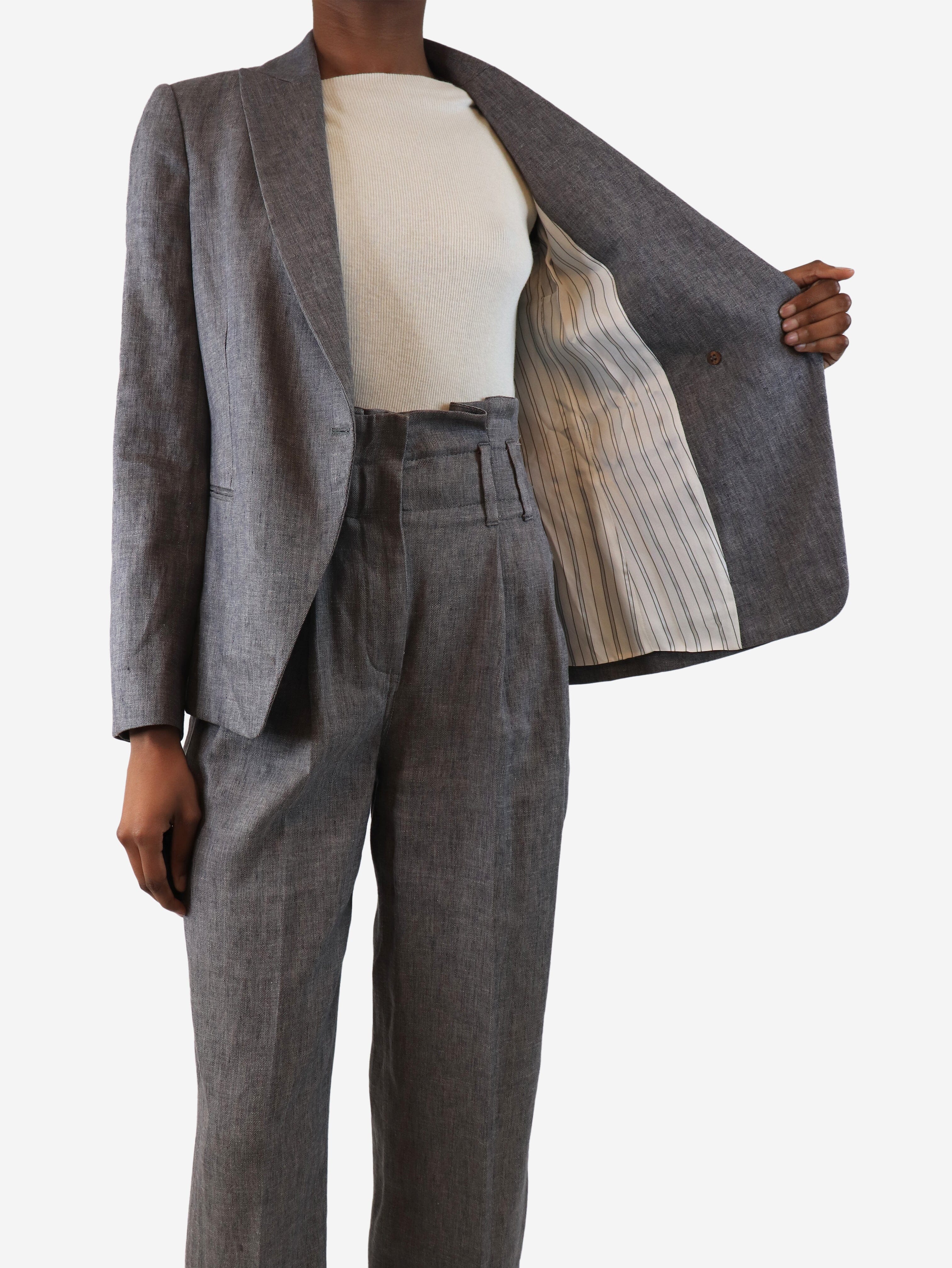 Grey linen fitted blazer - size UK 6 - Image 4