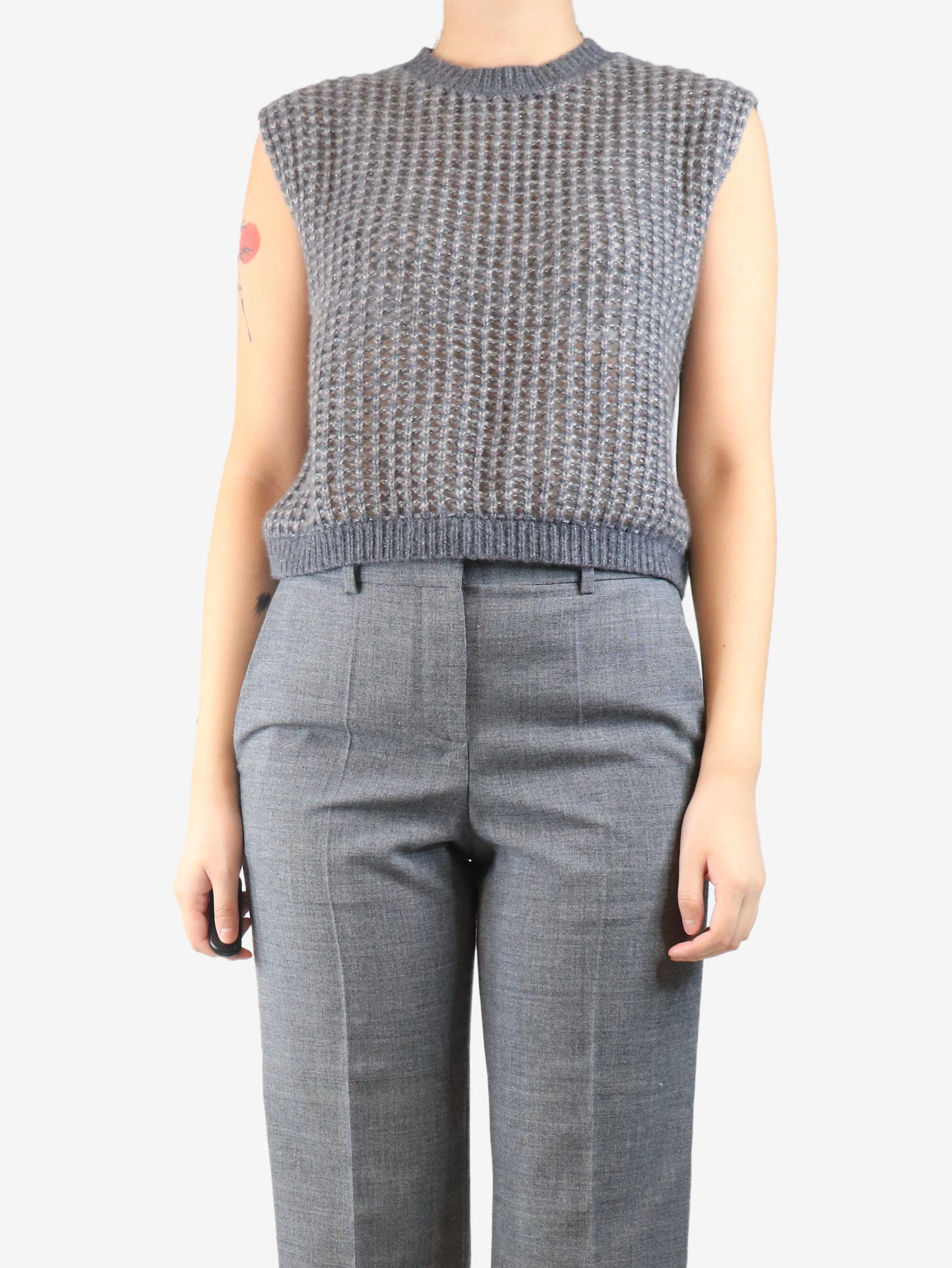 Grey loose-knit cashmere vest - size UK 8