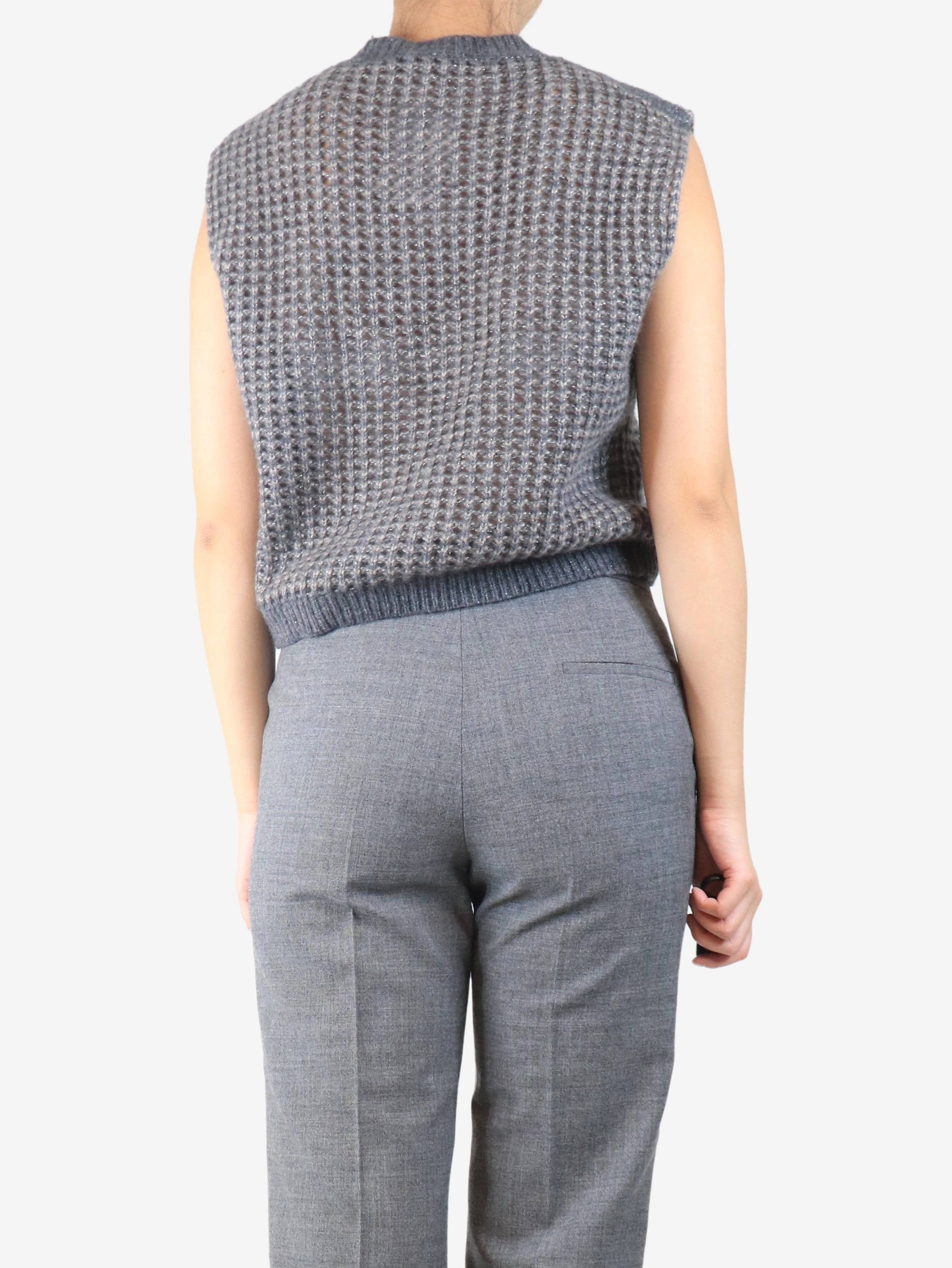Grey loose-knit cashmere vest - size UK 8 - Image 2
