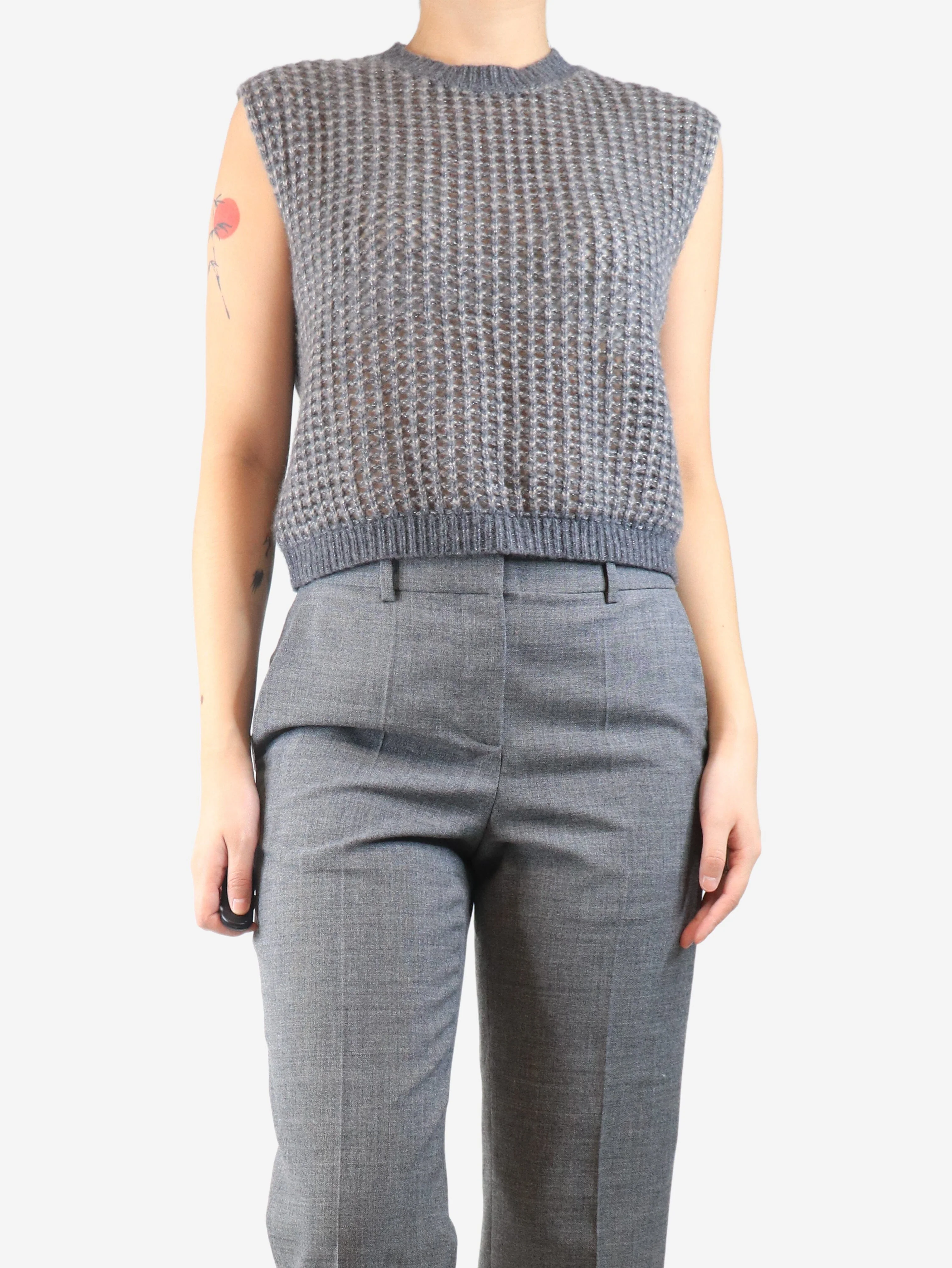 Grey loose-knit cashmere vest - size UK 8 - Image 3