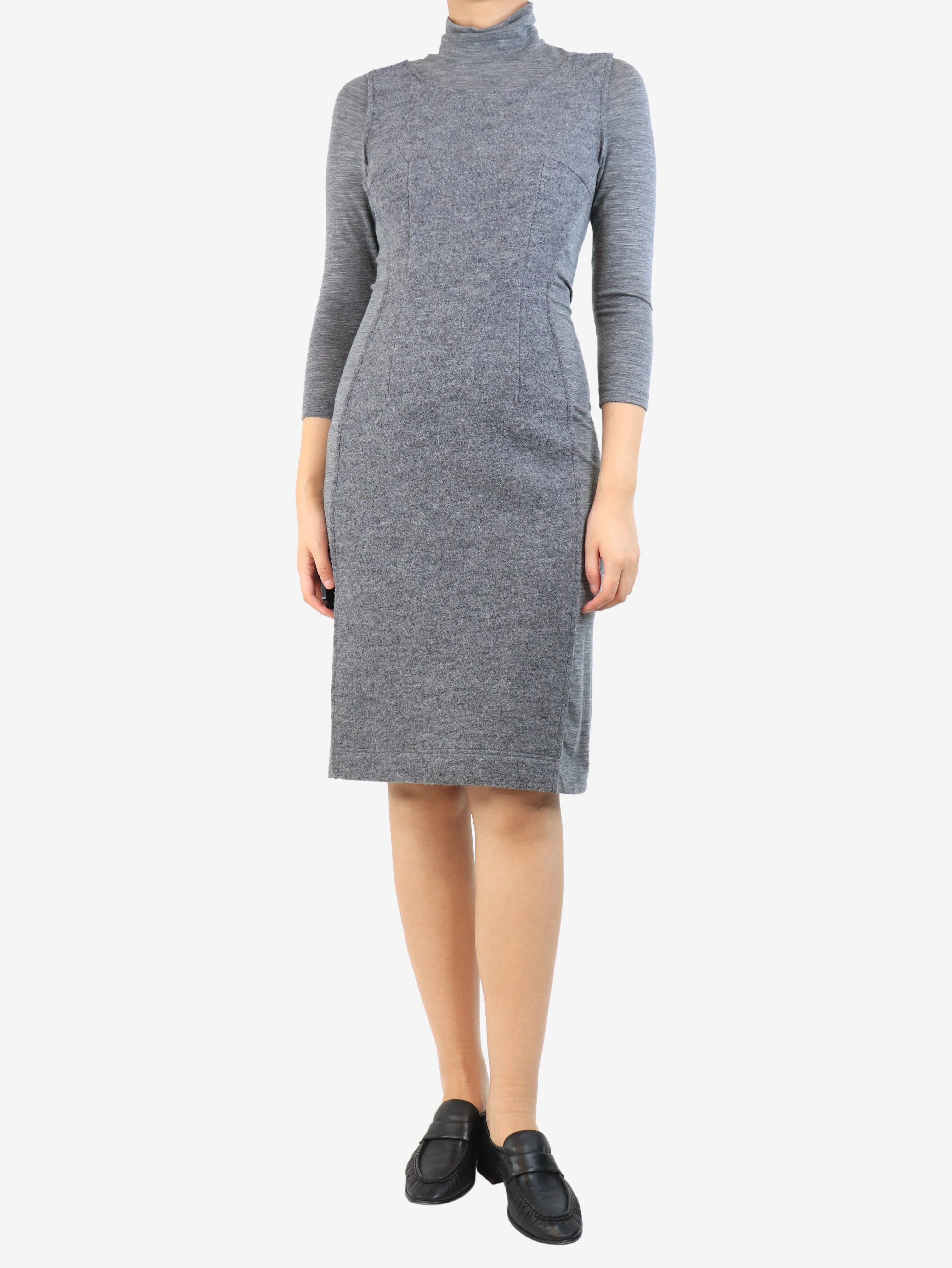 Grey mock-neck midi dress - size UK 8 - Image 3