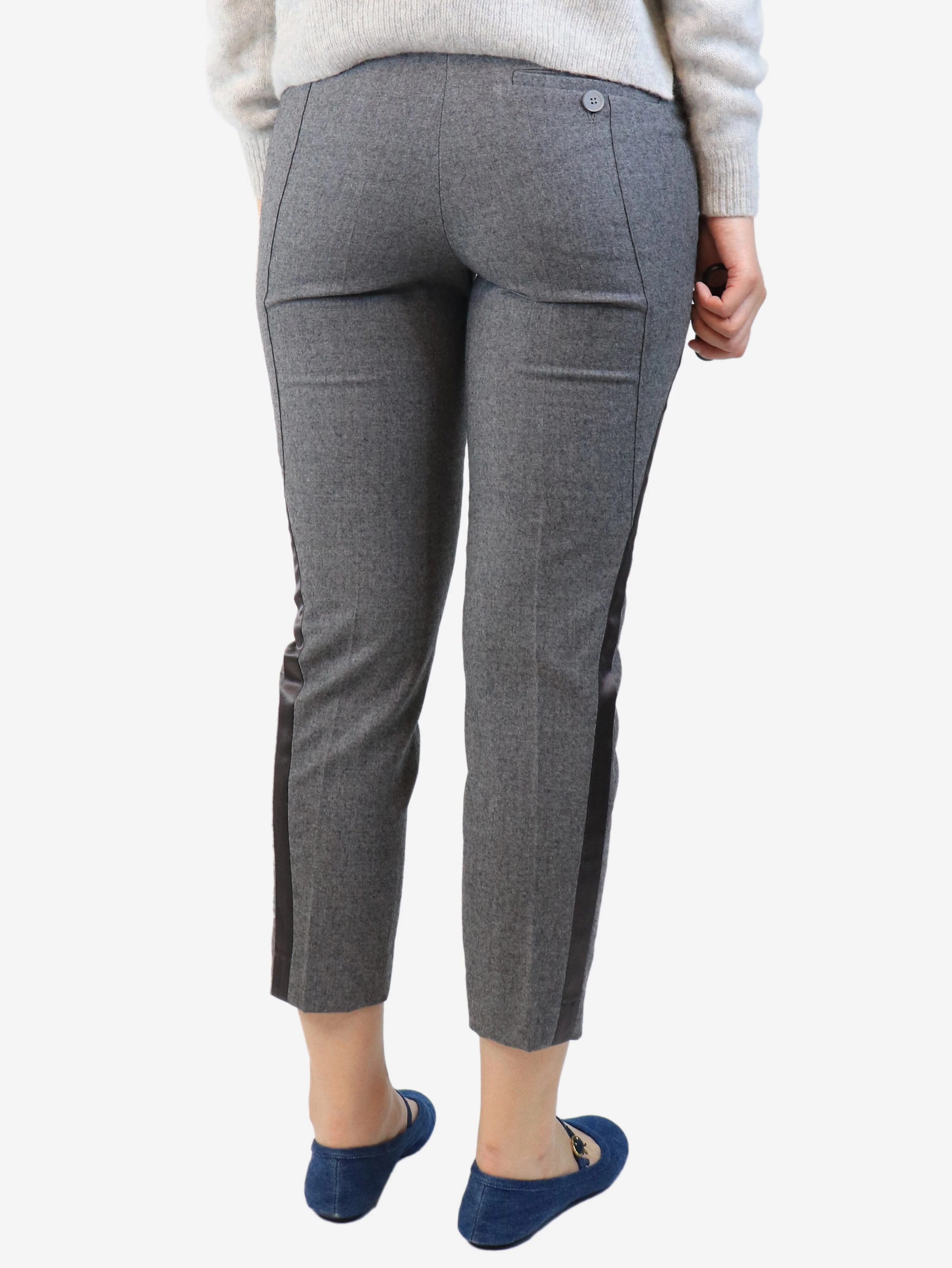 Grey satin-stripe wool trousers - size UK 10 - Image 3