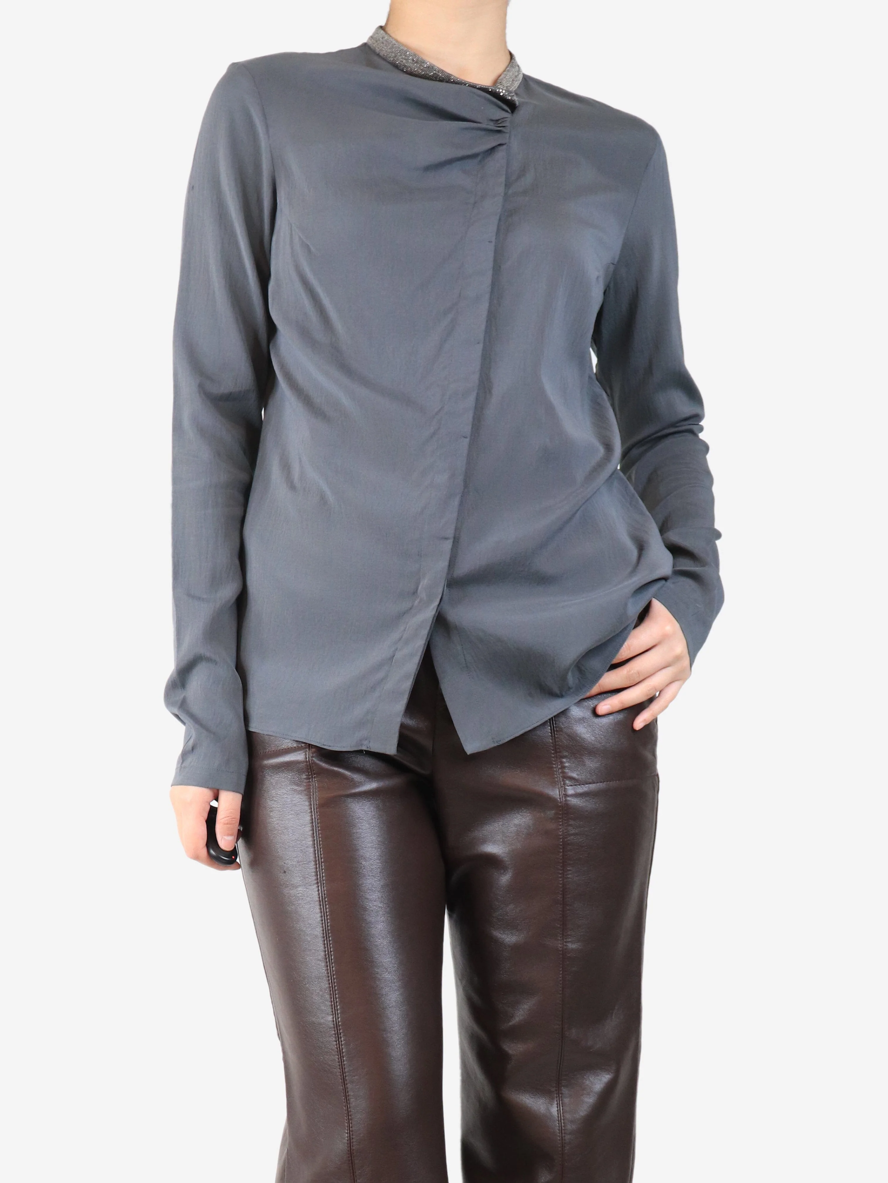Grey silk blouse - size L - Image 3