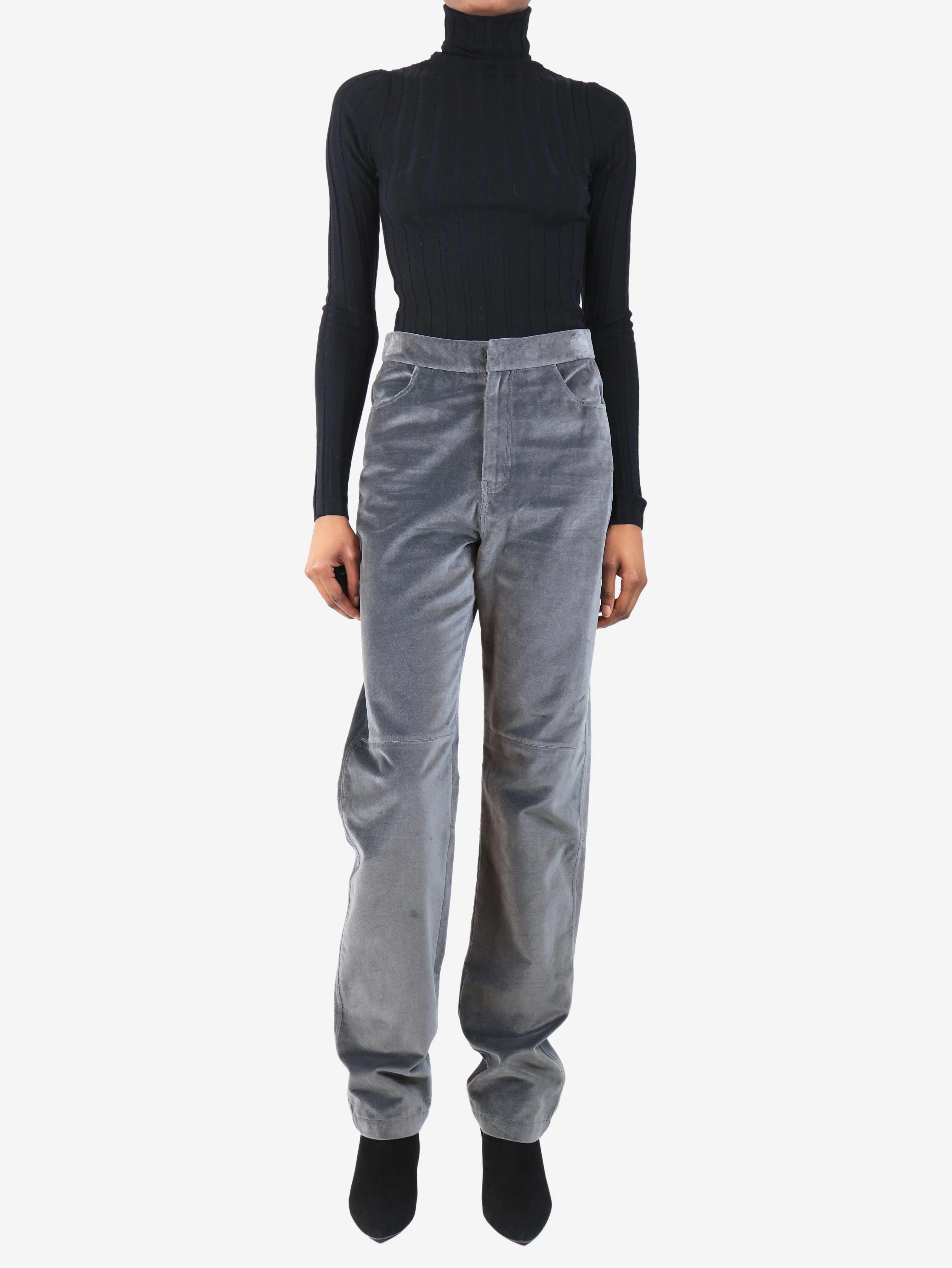 Grey velvet trousers - size S - Image 2