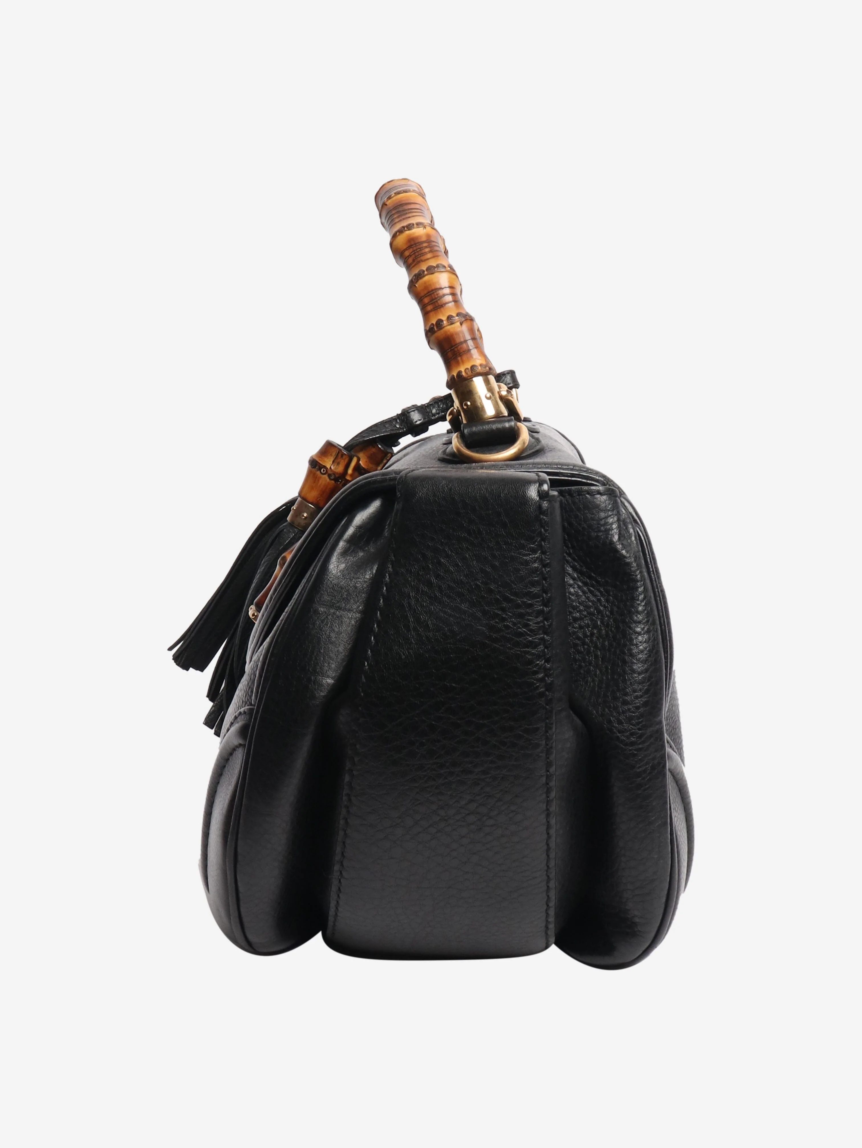 Black bamboo top handle bag - Image 3