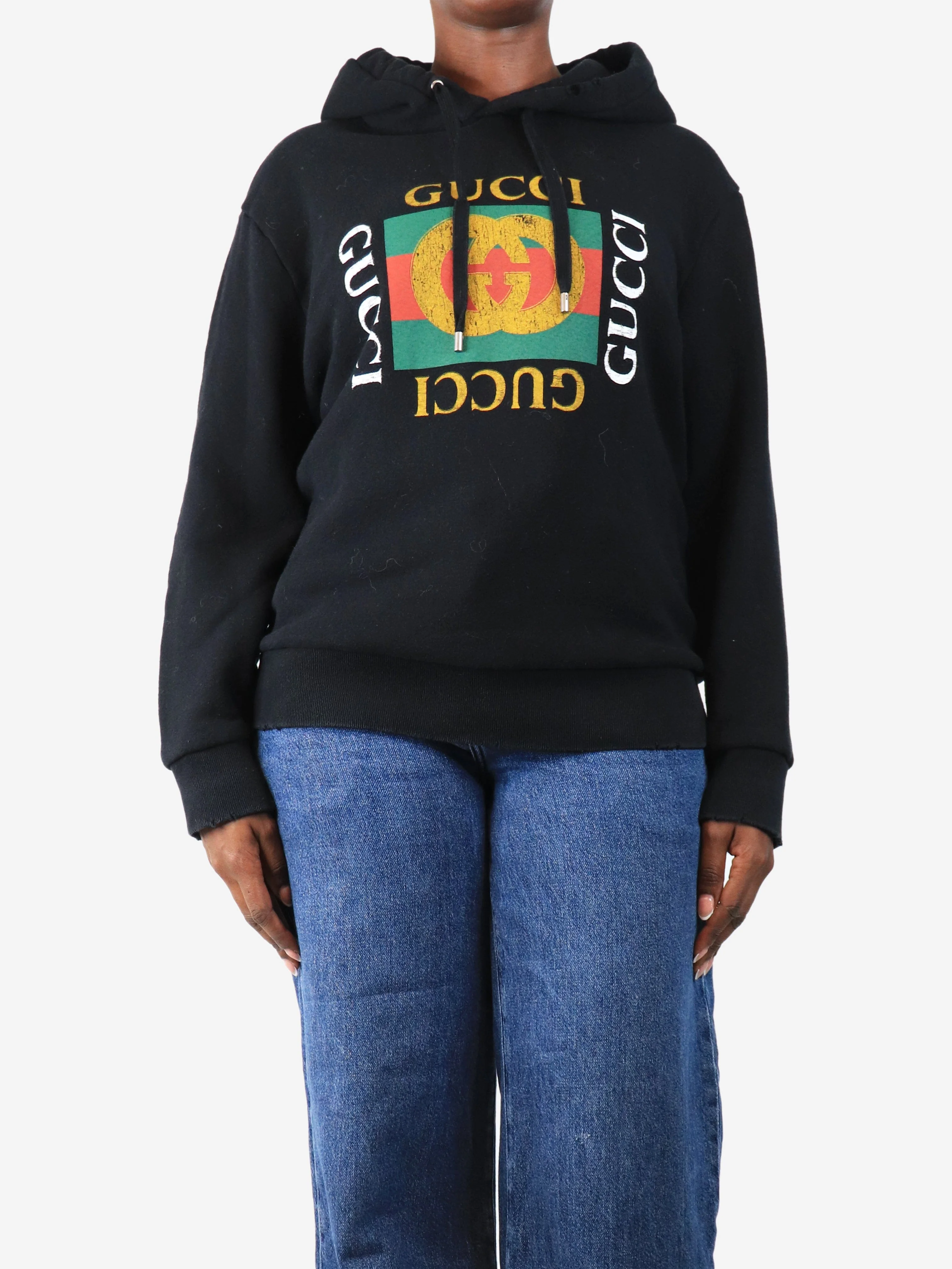 Black graphic logo hoodie - size M