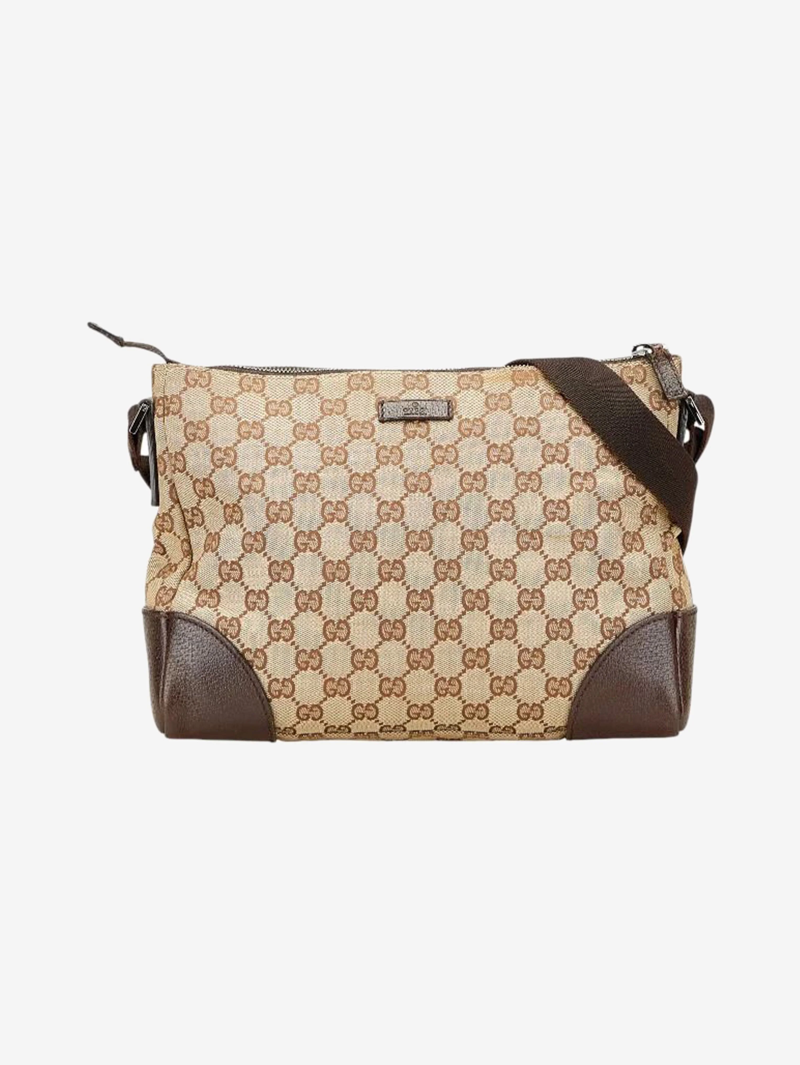 Brown GG canvas and leather shoulder bag