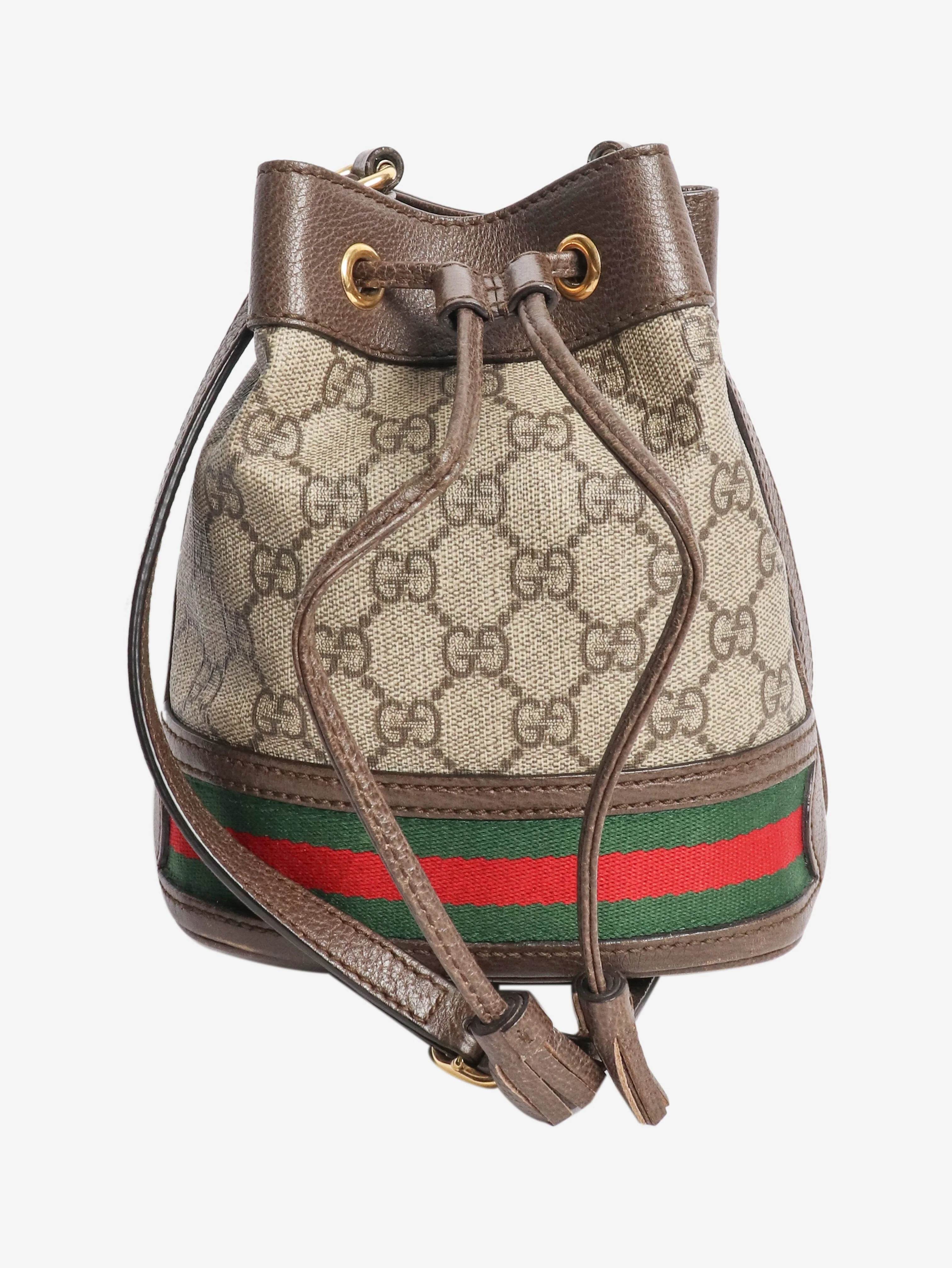 Brown Ophidia mini bucket bag