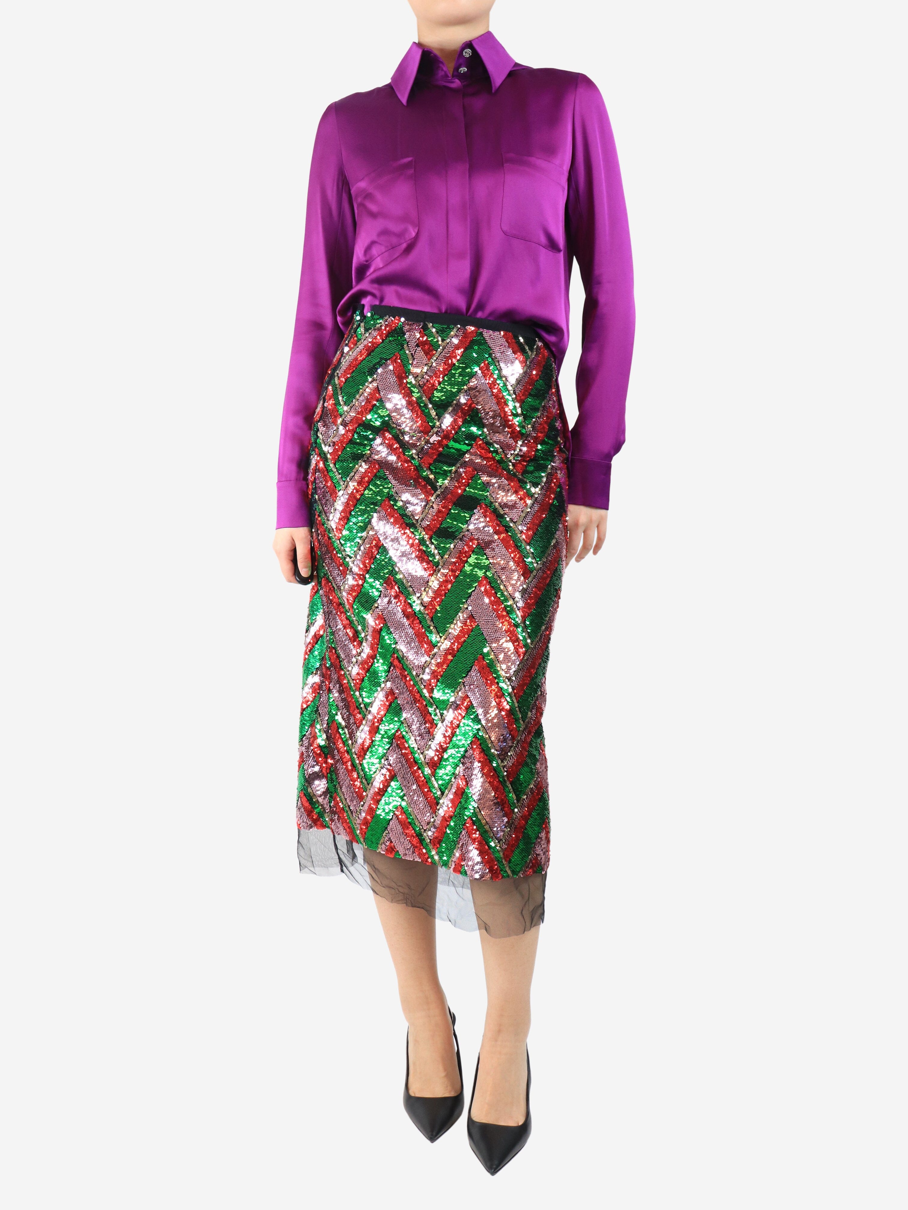 Green and pink sequin chevron skirt - size UK 10 - Image 2