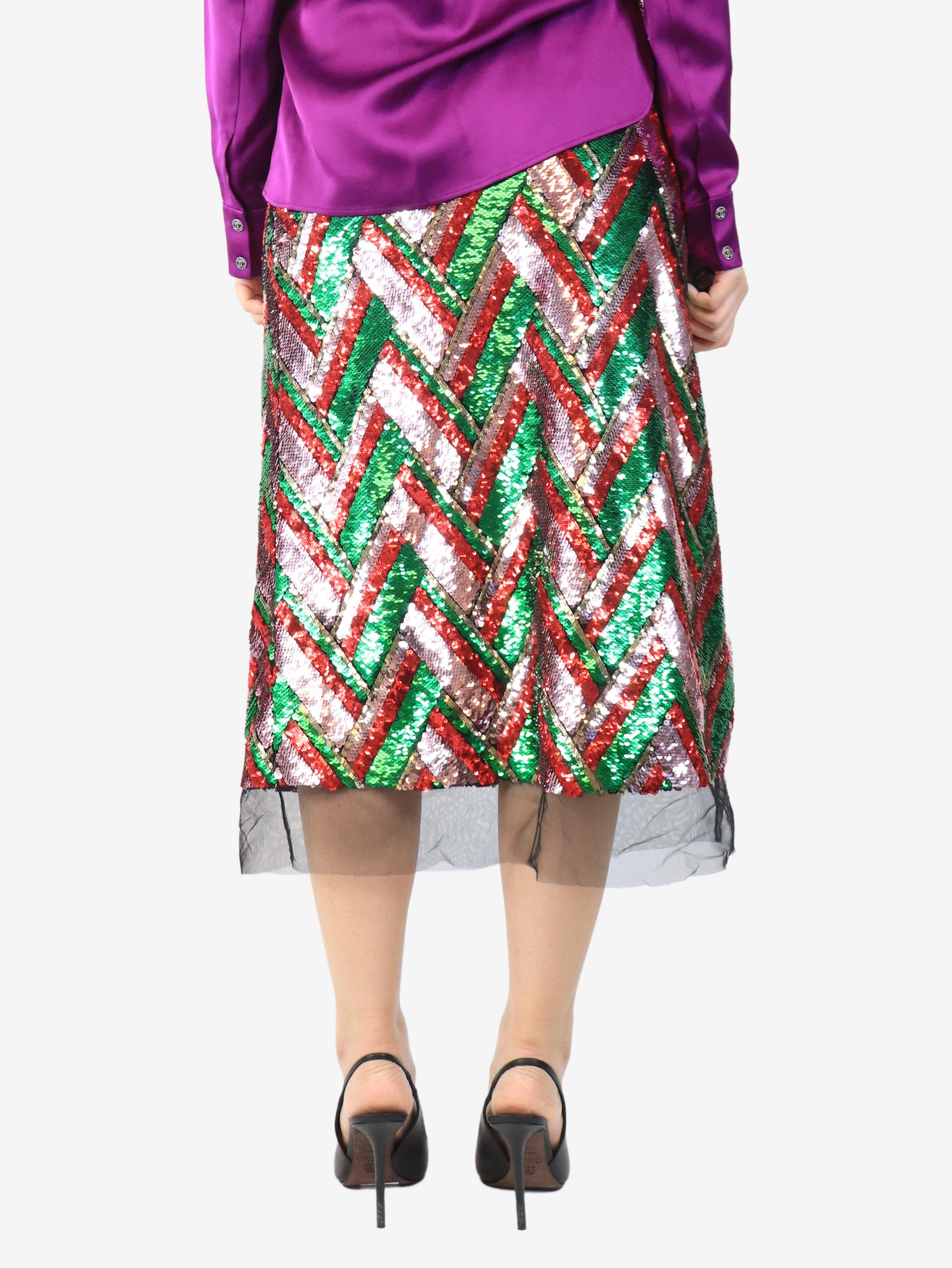 Green and pink sequin chevron skirt - size UK 10 - Image 3