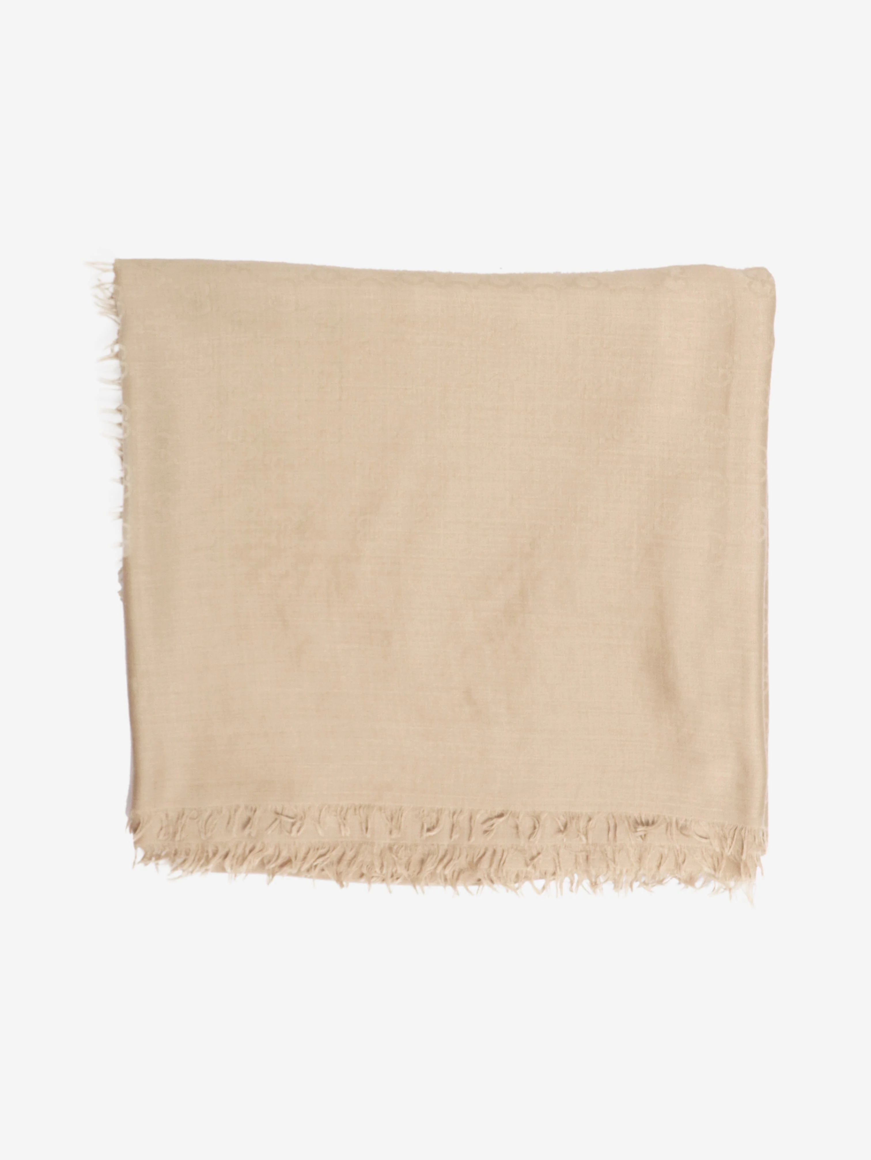 Neutral GG fringed shawl scarf
