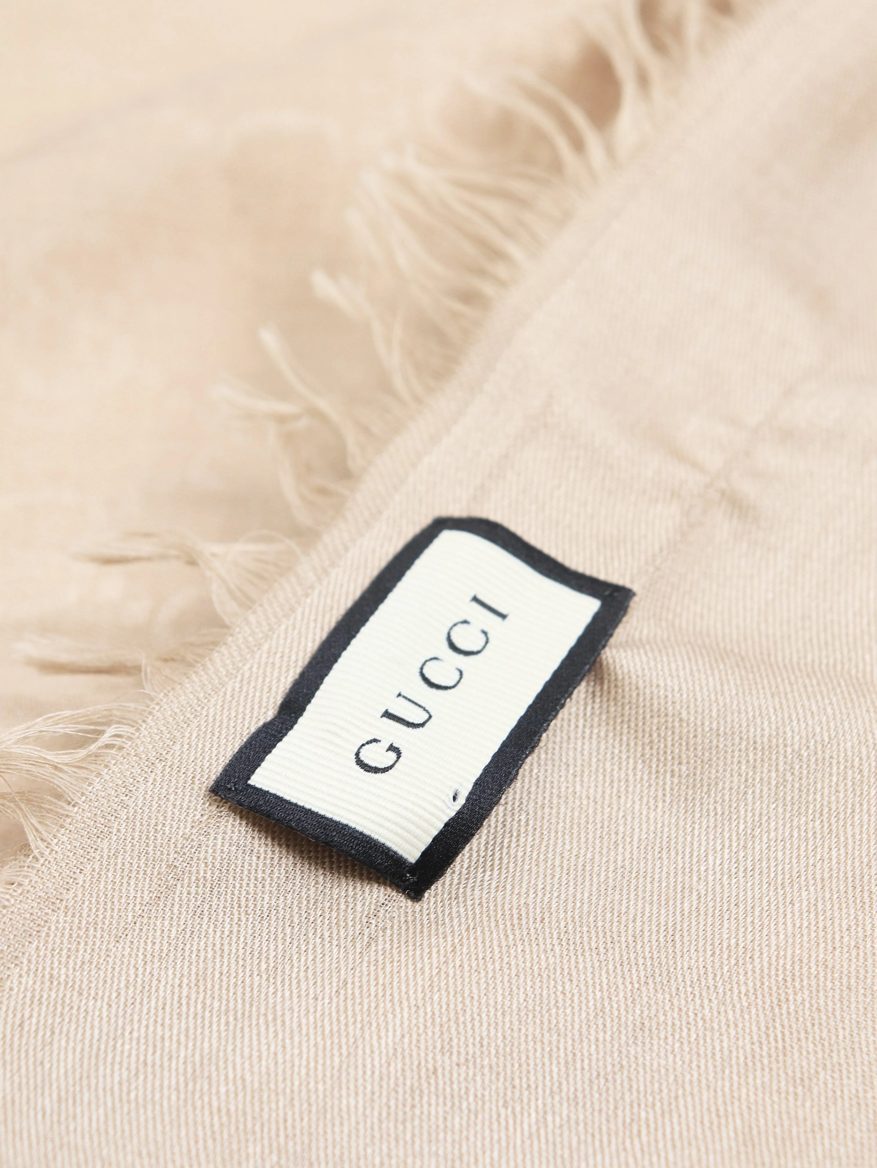 Neutral GG fringed shawl scarf - Image 3