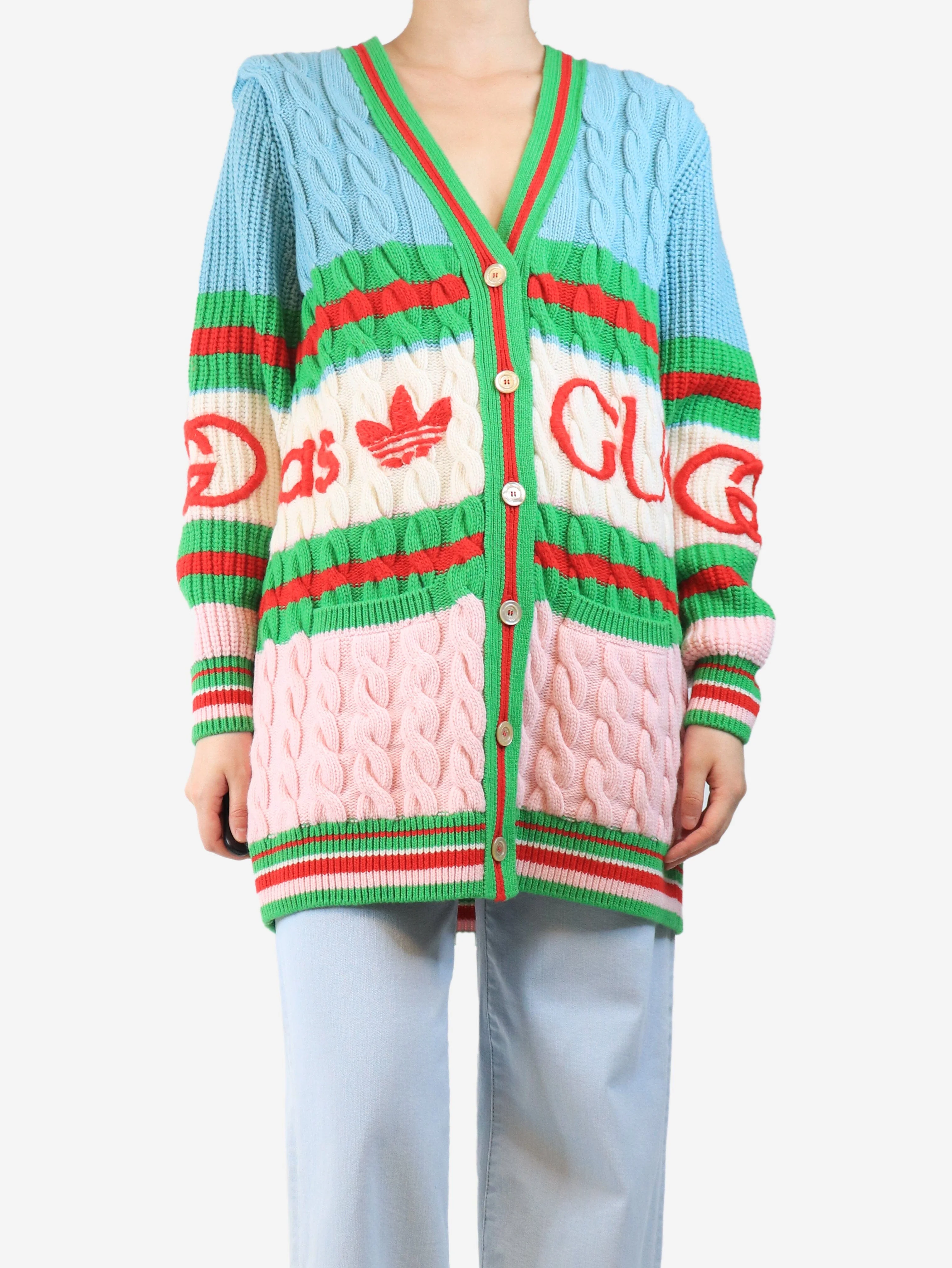 Multicolour cable-knit cardigan - size L