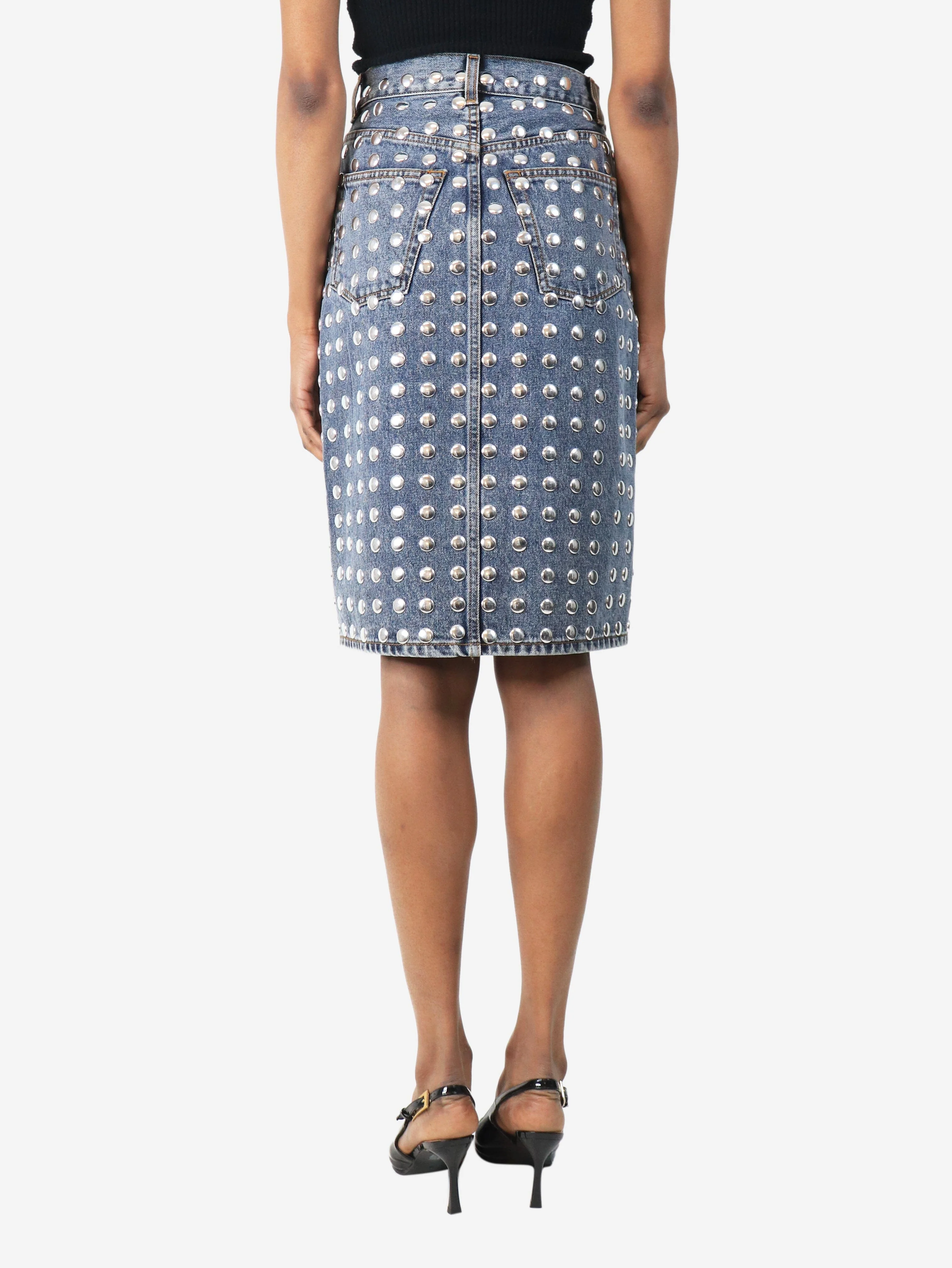 Blue studded denim midi skirt - size UK 8 - Image 3
