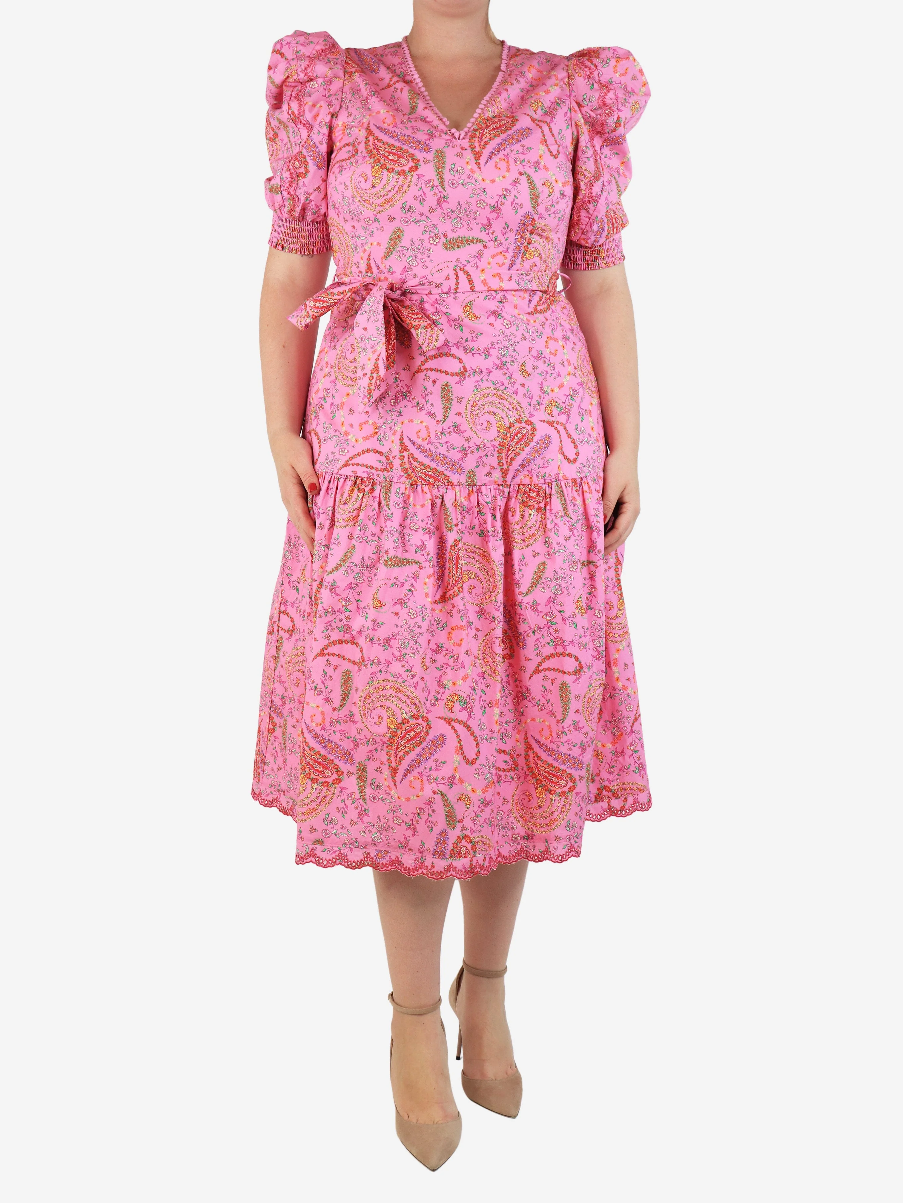 Pink floral printed midi dress - size M