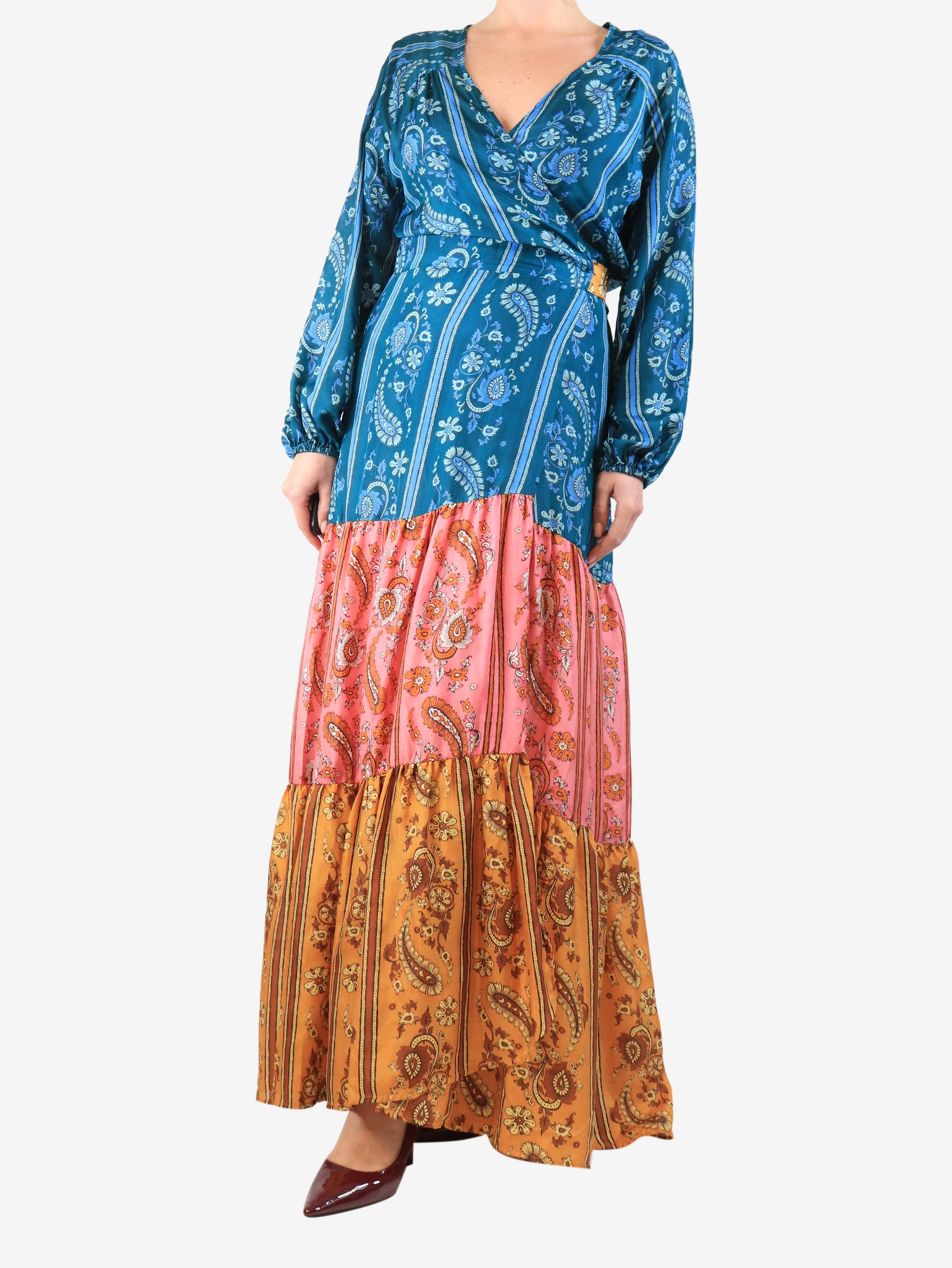 Multicolour silk paisley printed wrap dress - size UK 10 - Image 3