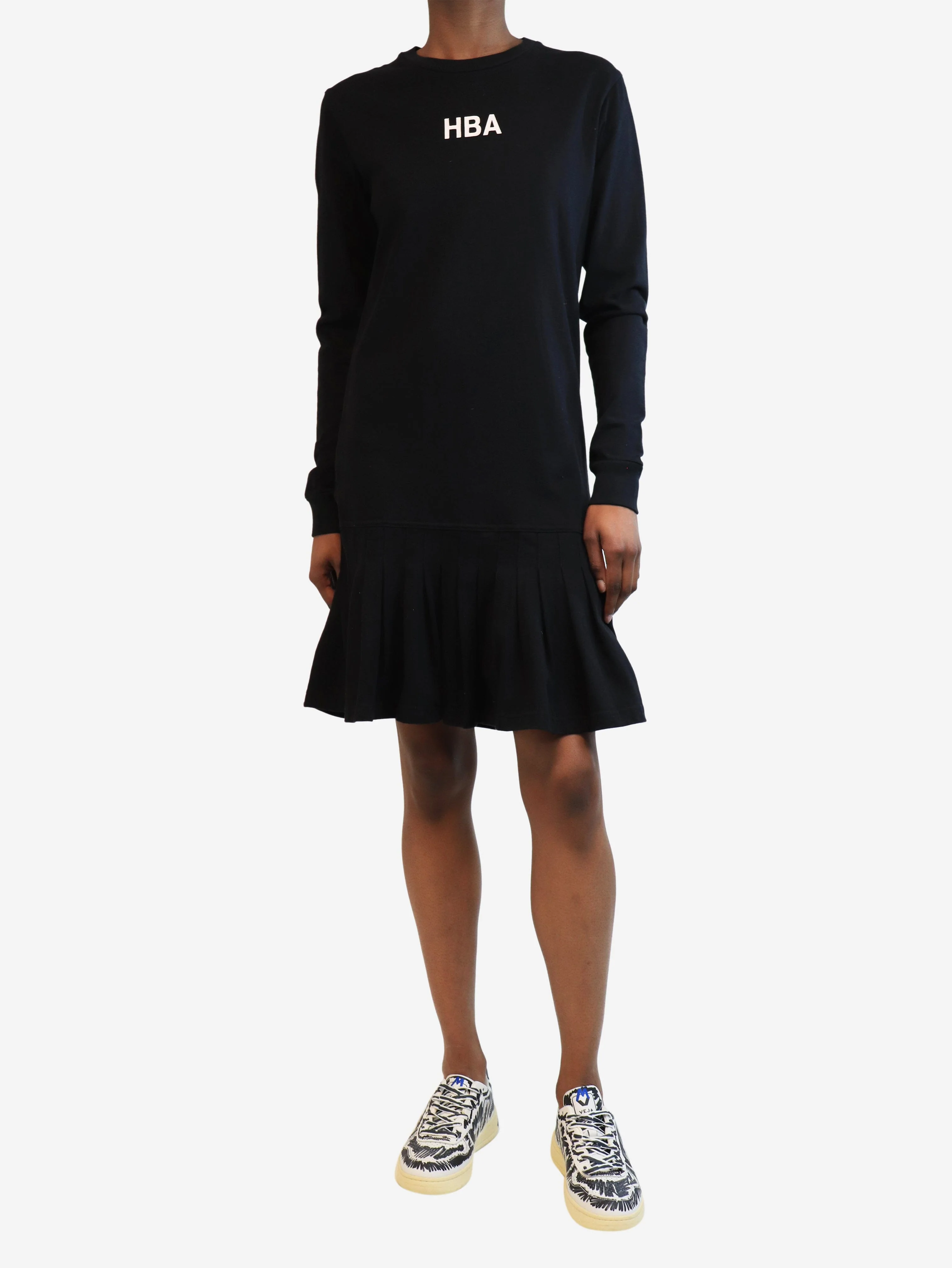 Black pleated jumper dress - size XS