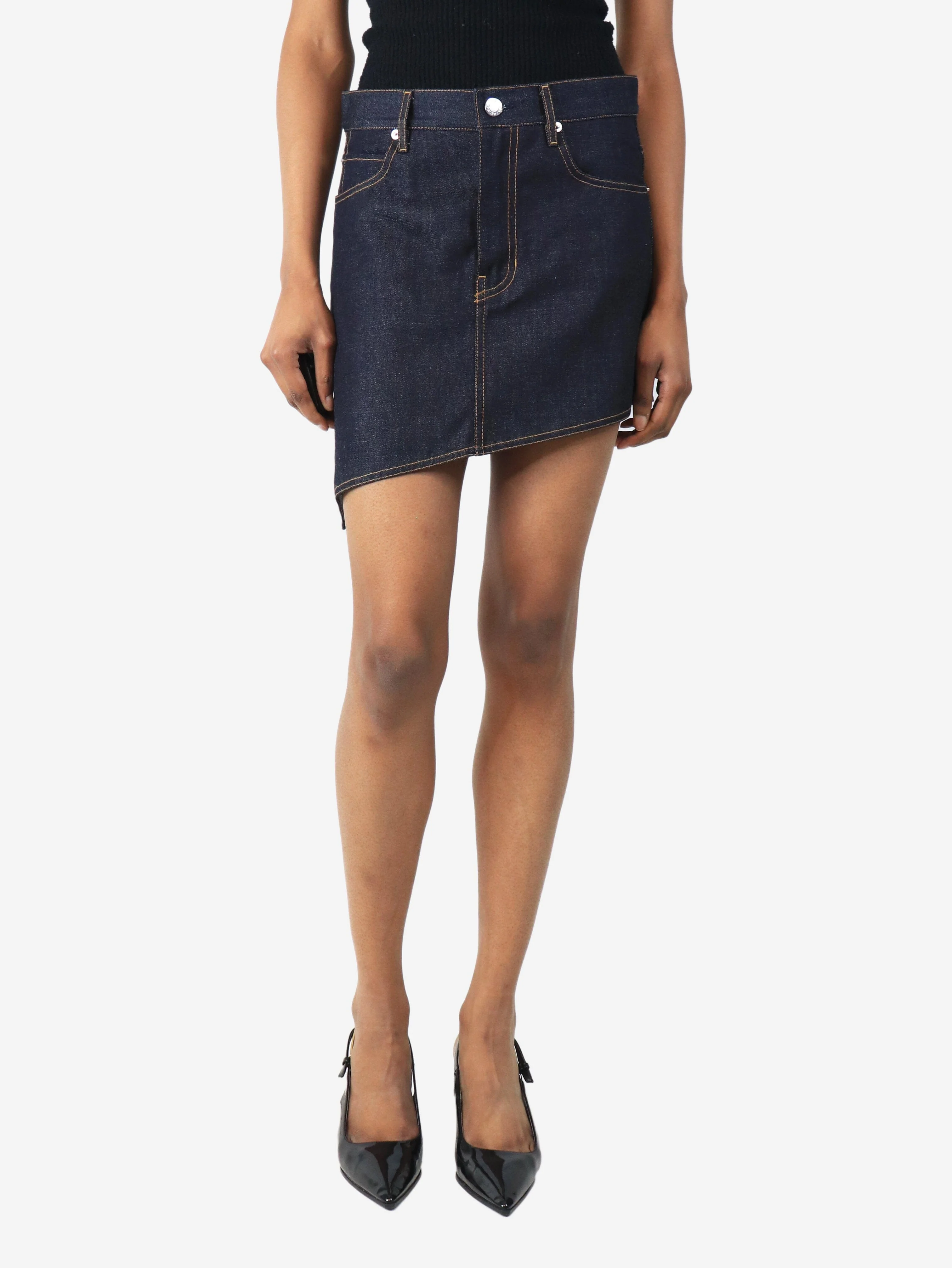 Indigo asymmetric denim mini skirt - size UK 6