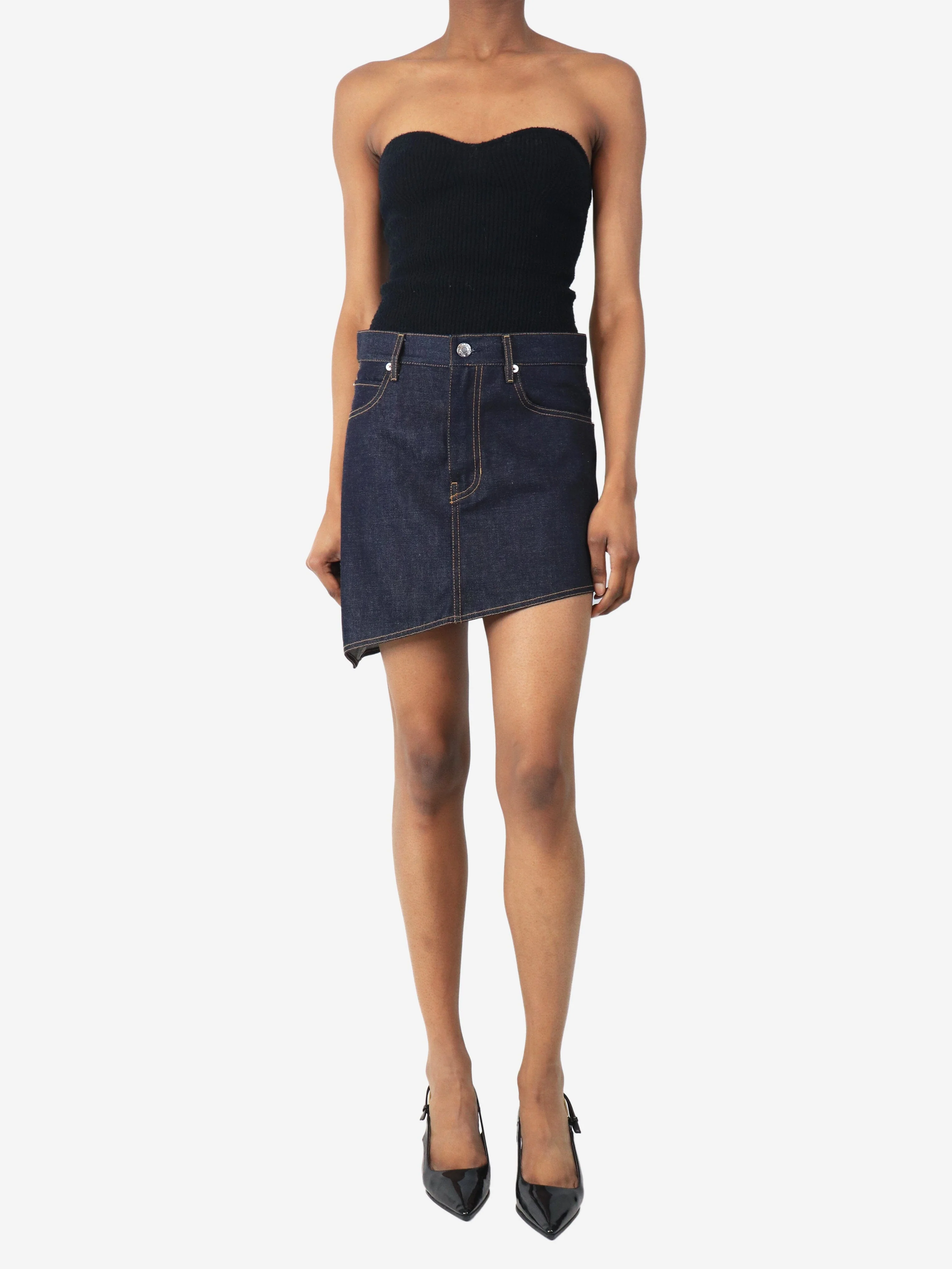 Indigo asymmetric denim mini skirt - size UK 6 - Image 2