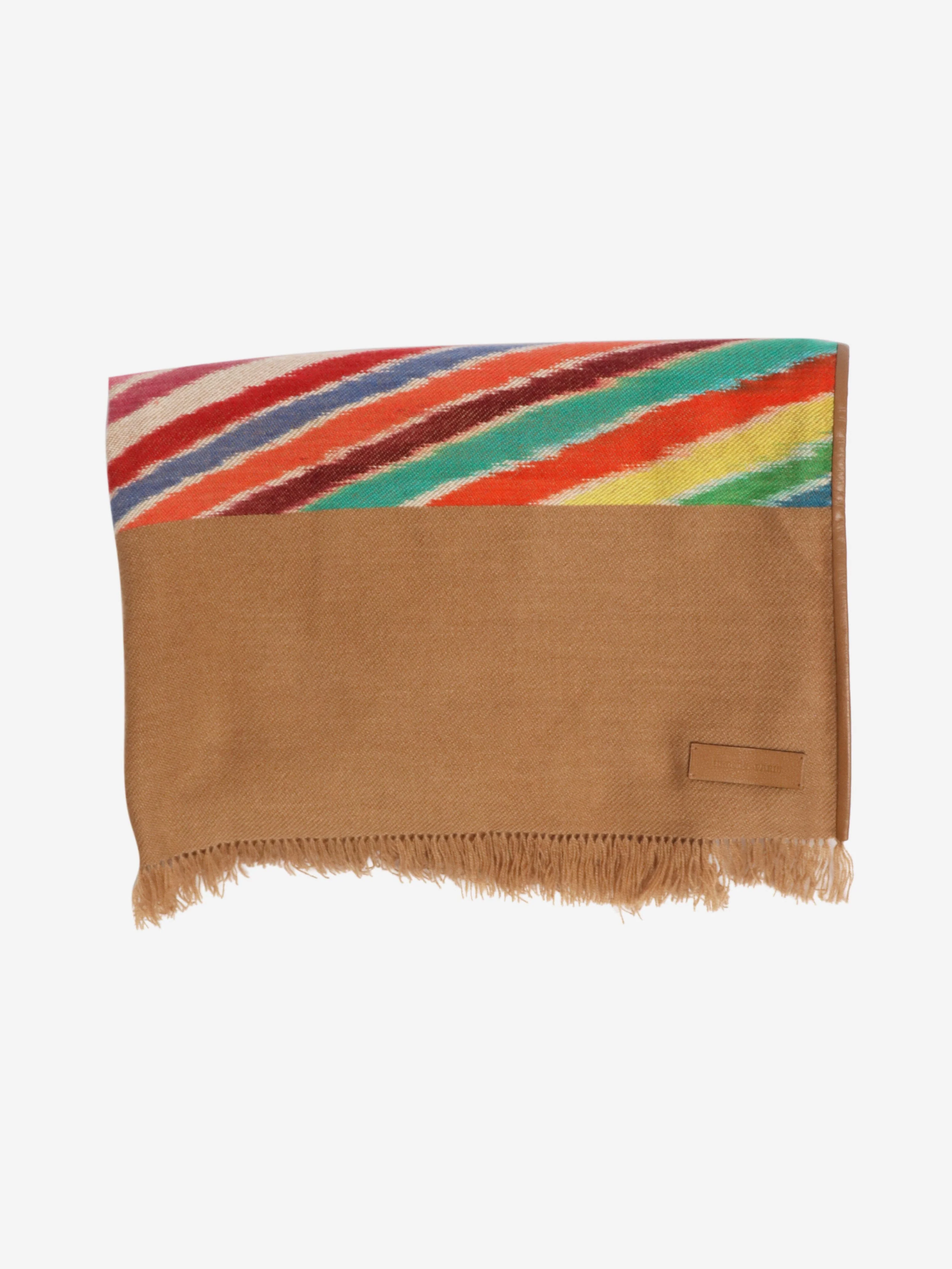 Brown fringed cashmere scarf