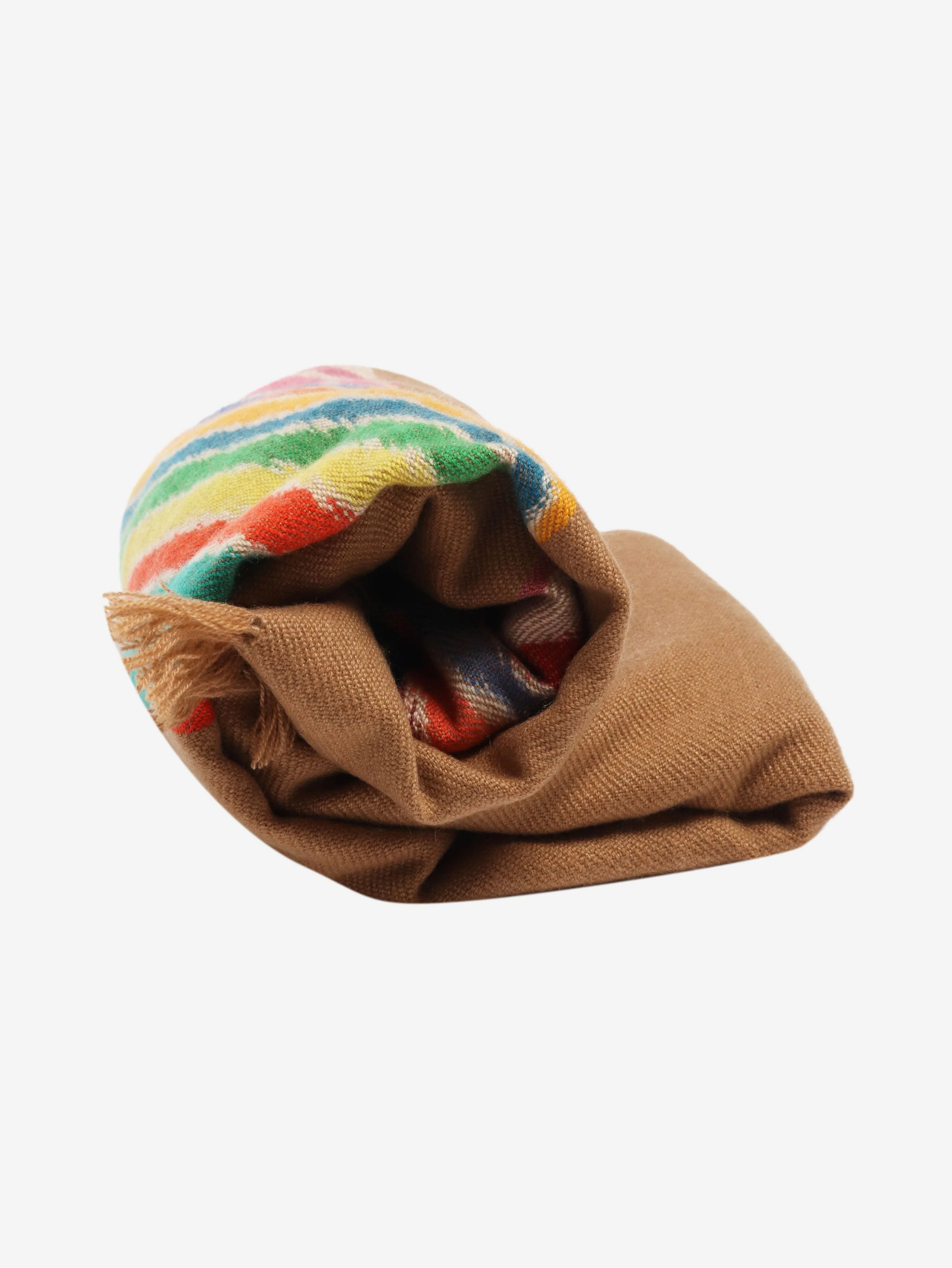 Brown fringed cashmere scarf - Image 2