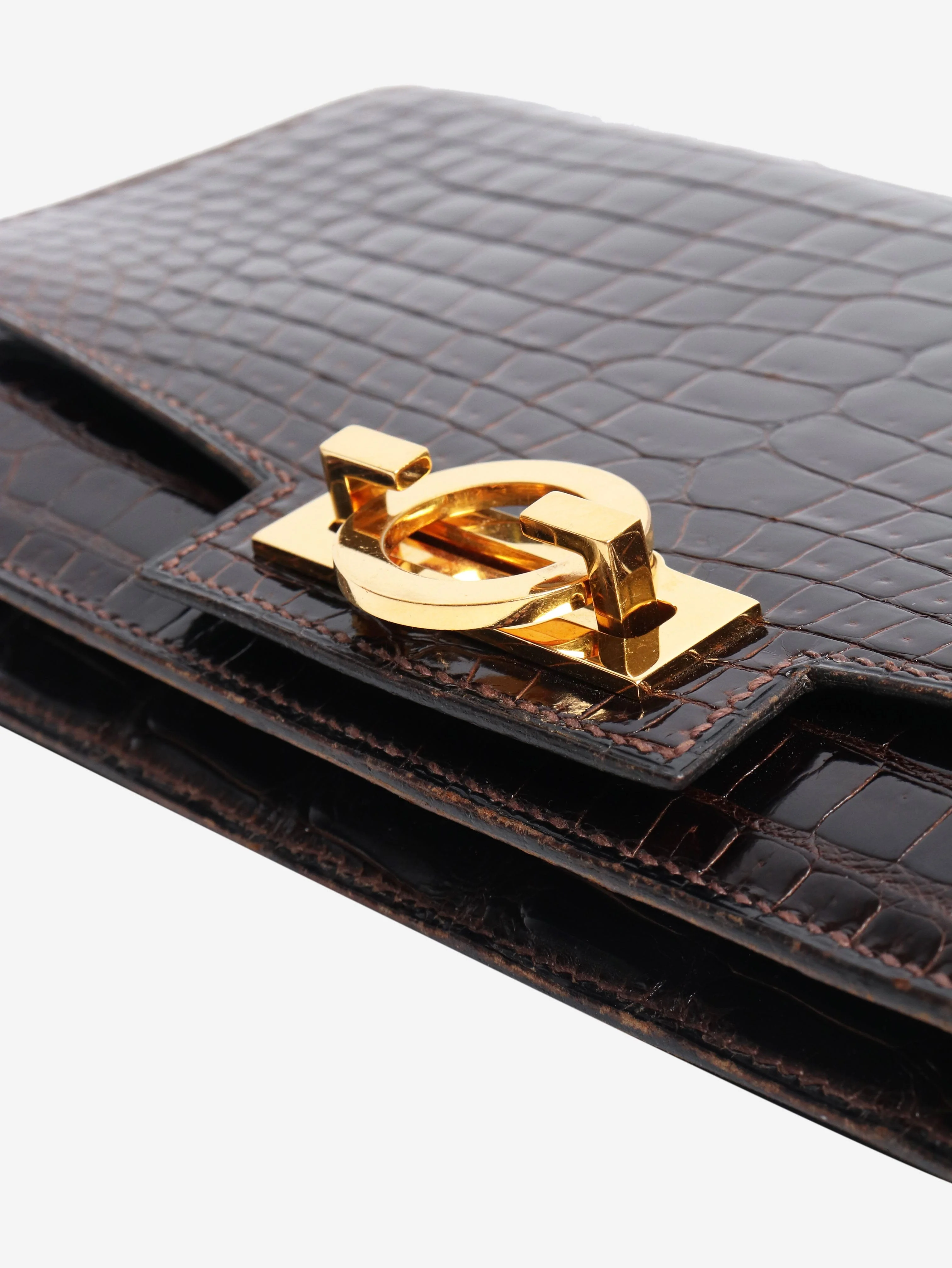 Brown Marron Fonce Sac Olympe croc skin bag - Image 5