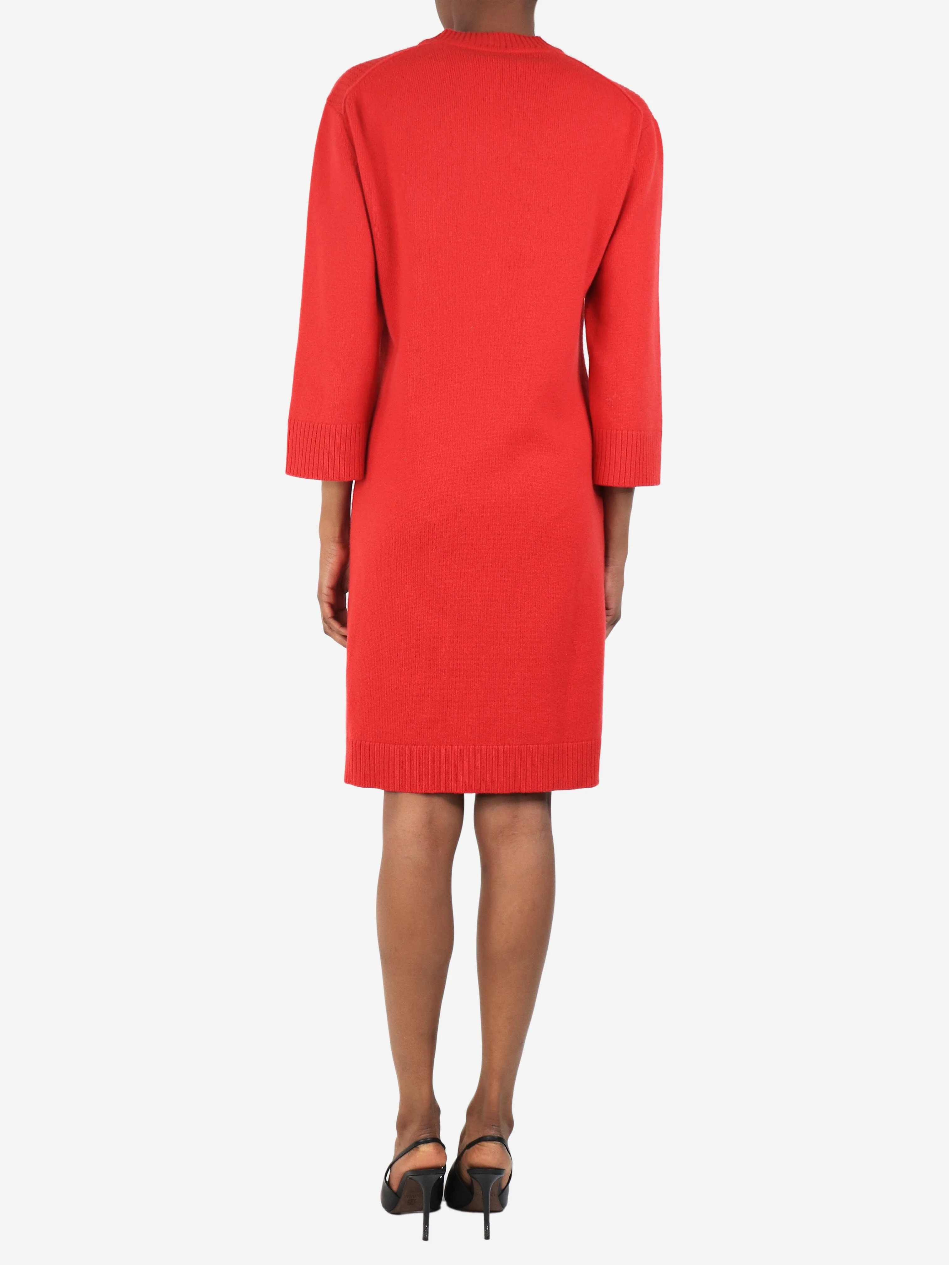 Red cashmere v-neck midi dress - size UK 6 - Image 2