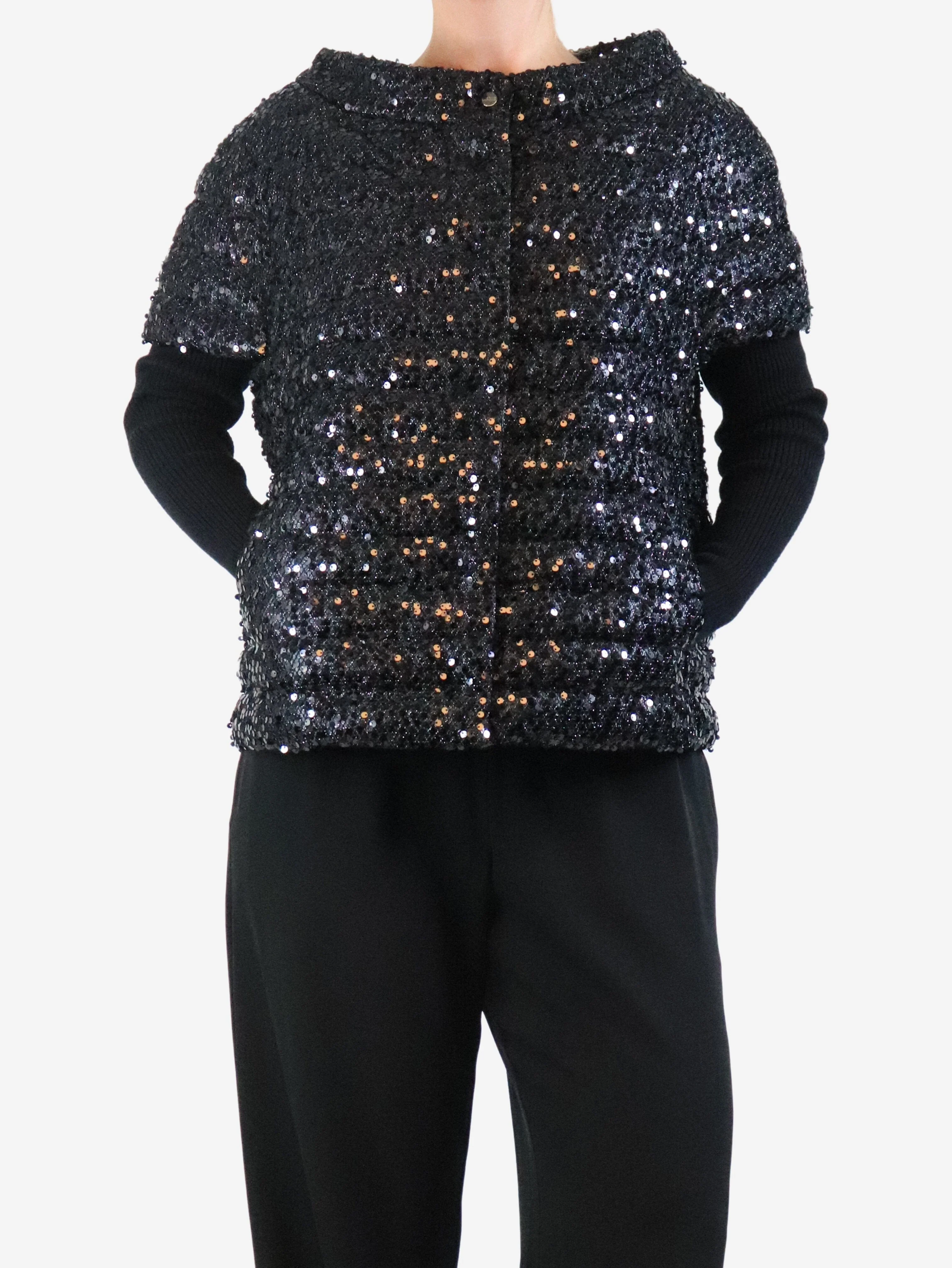 Black sequin puffer vest - size UK 14