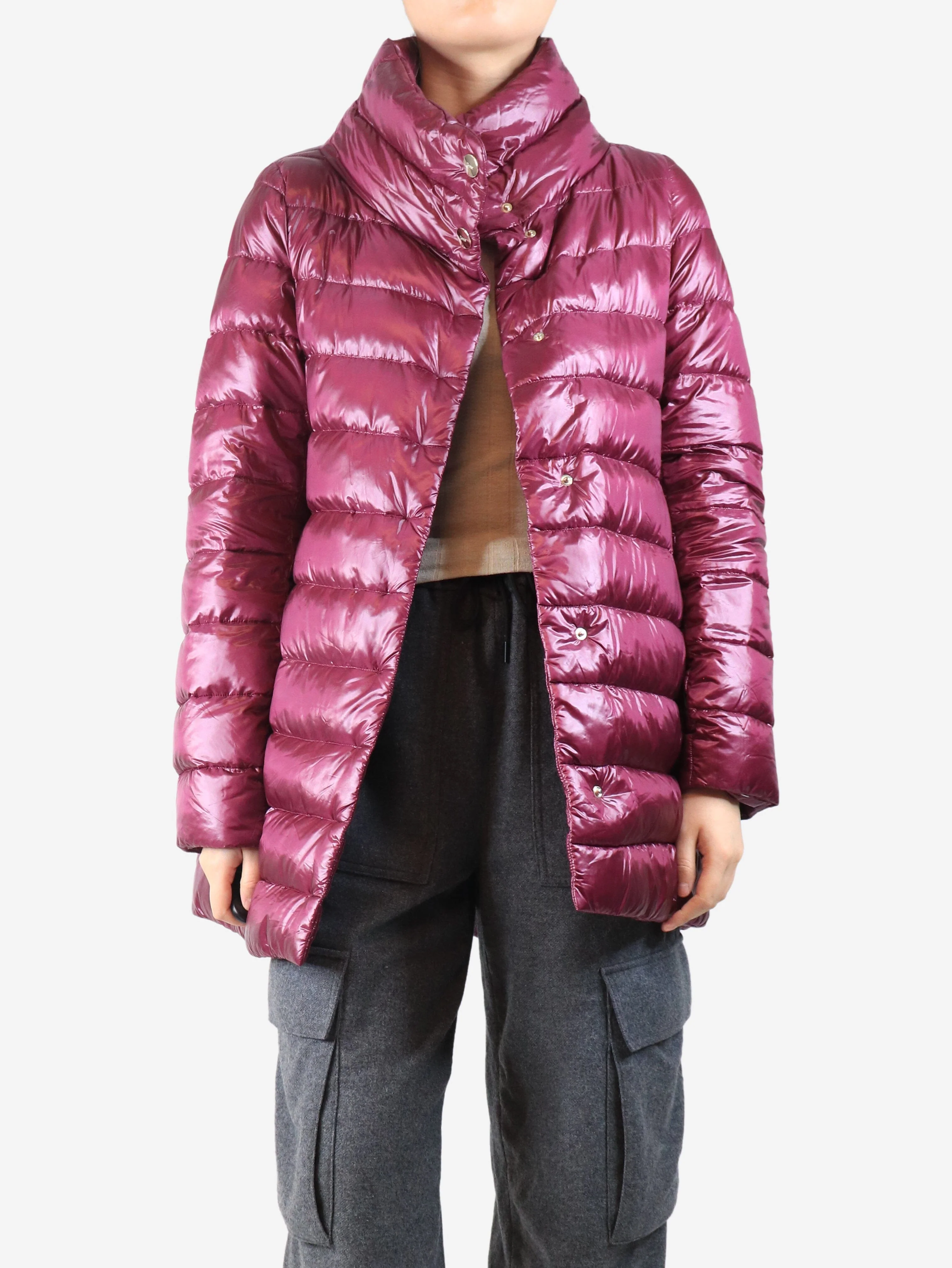 Purple mid-length puffer jacket - size UK 14 - Image 3