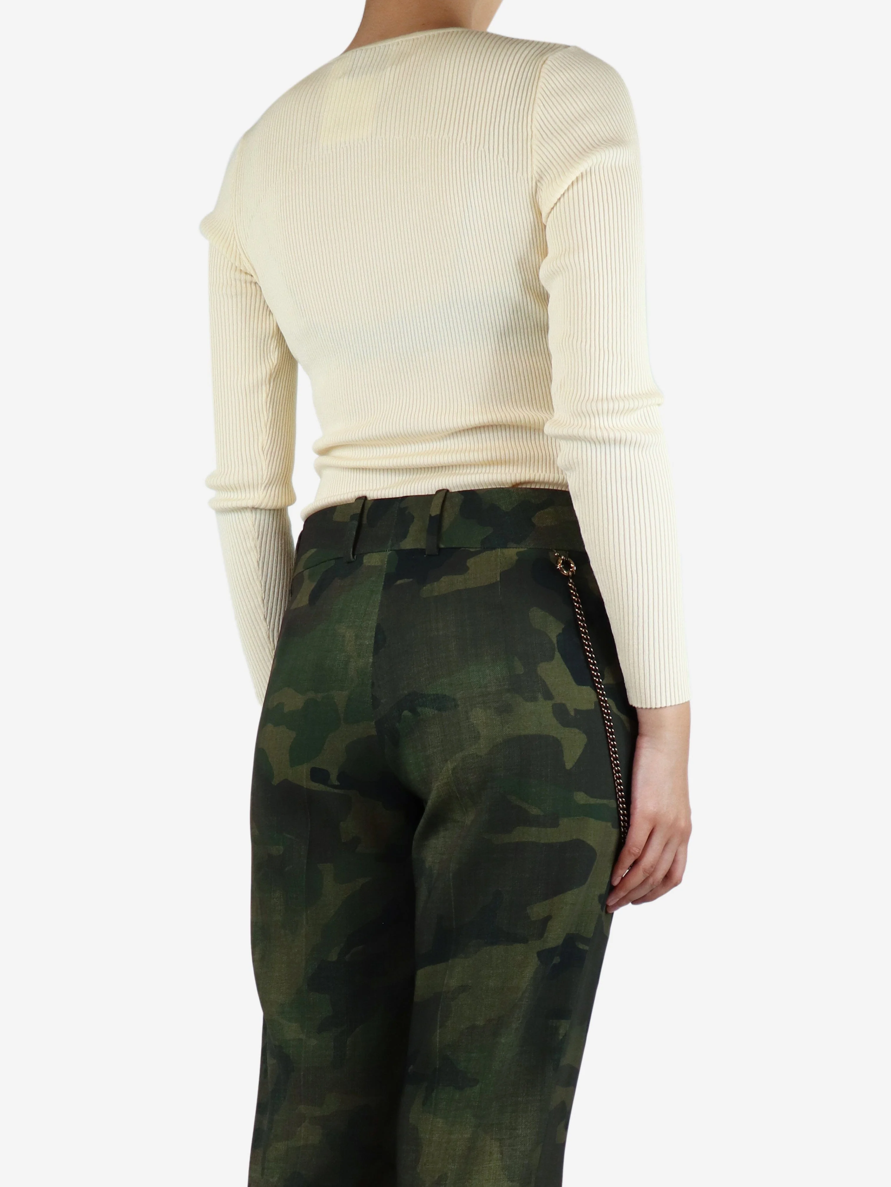 Cream ribbed long sleeve top - size UK 10 - Image 2