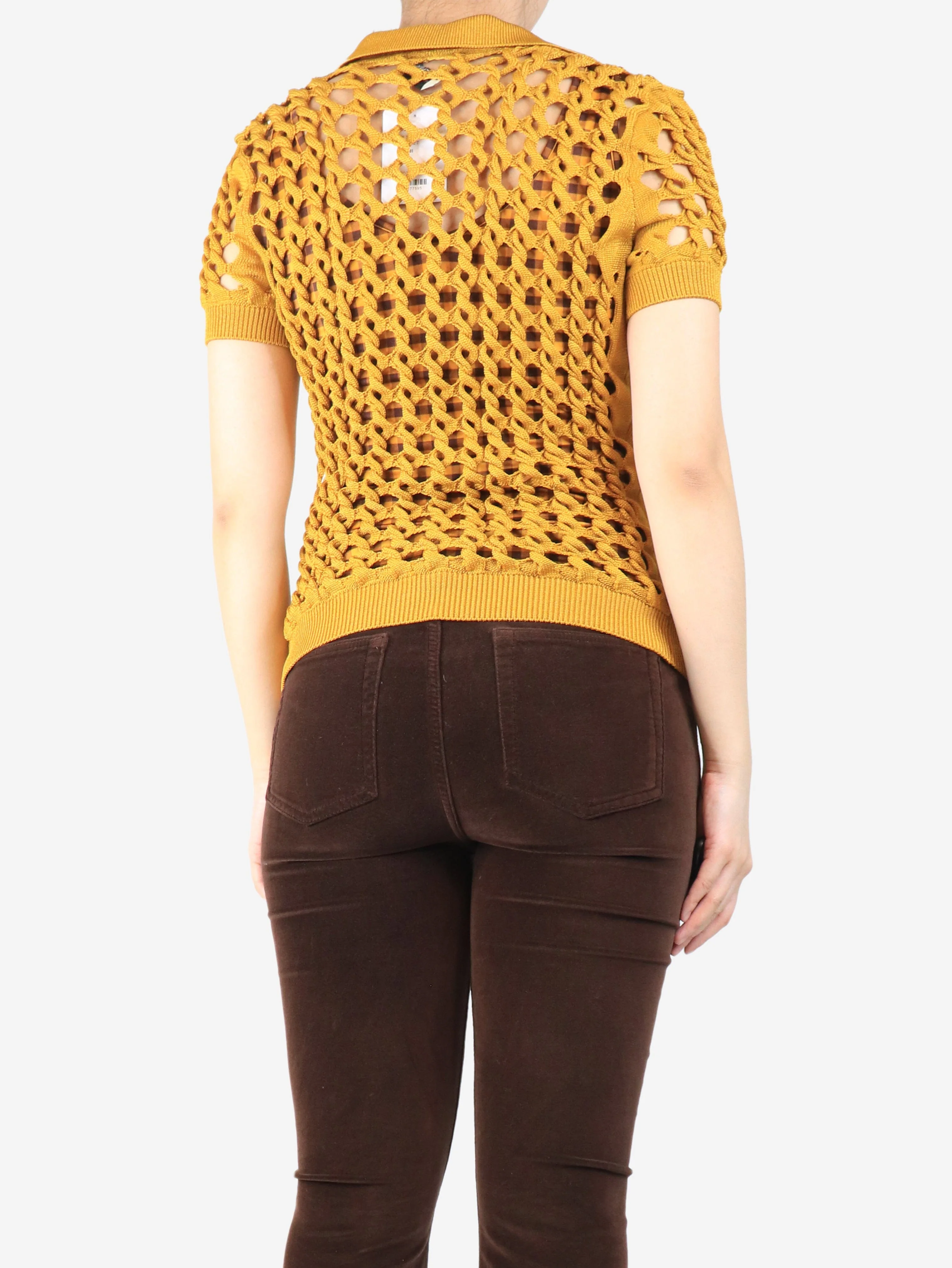 Honey mustard crochet-knit polo shirt two piece - size UK 10 - Image 2
