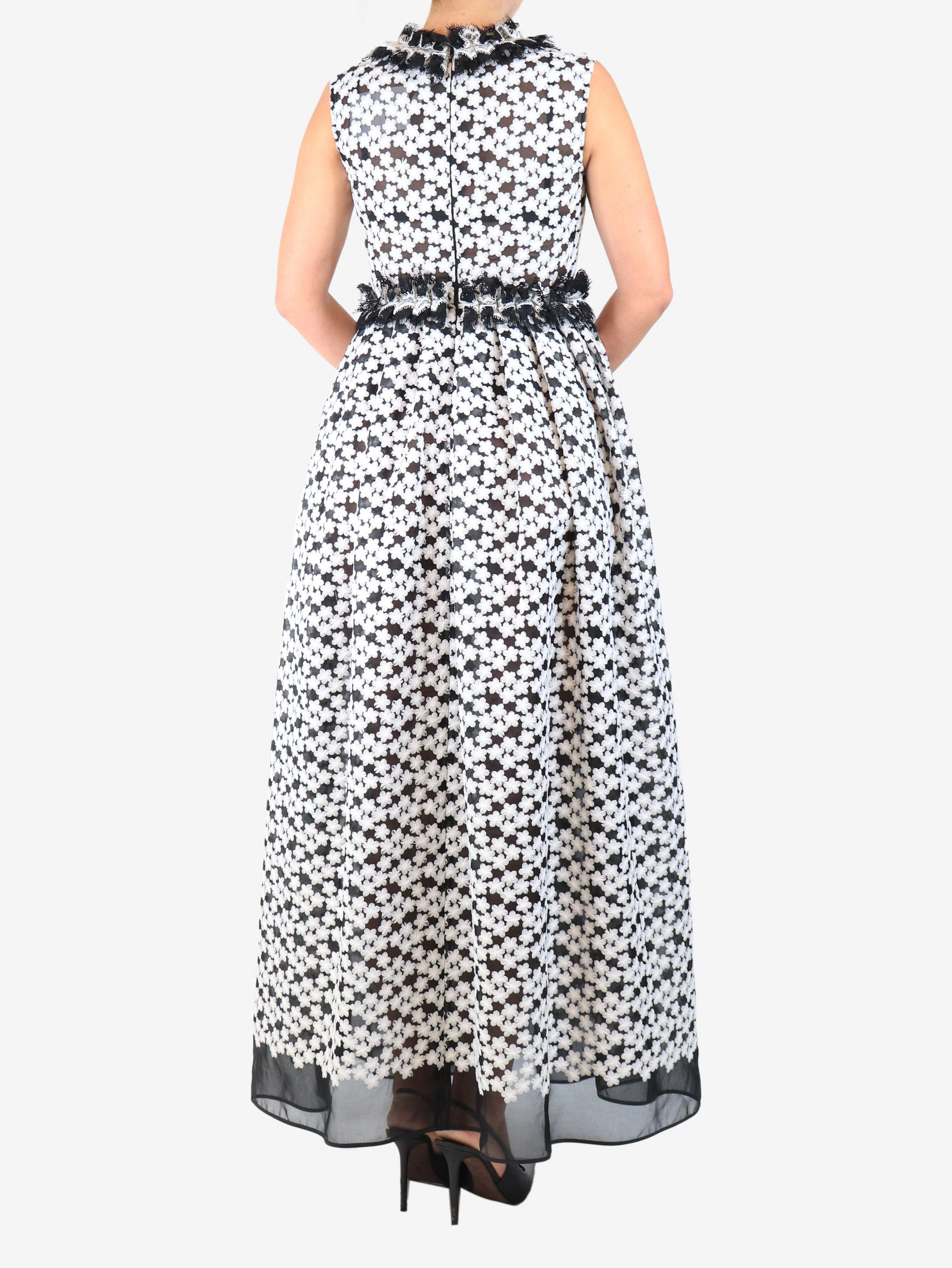 Black sleeveless floral applique maxi dress - size UK 10 - Image 2