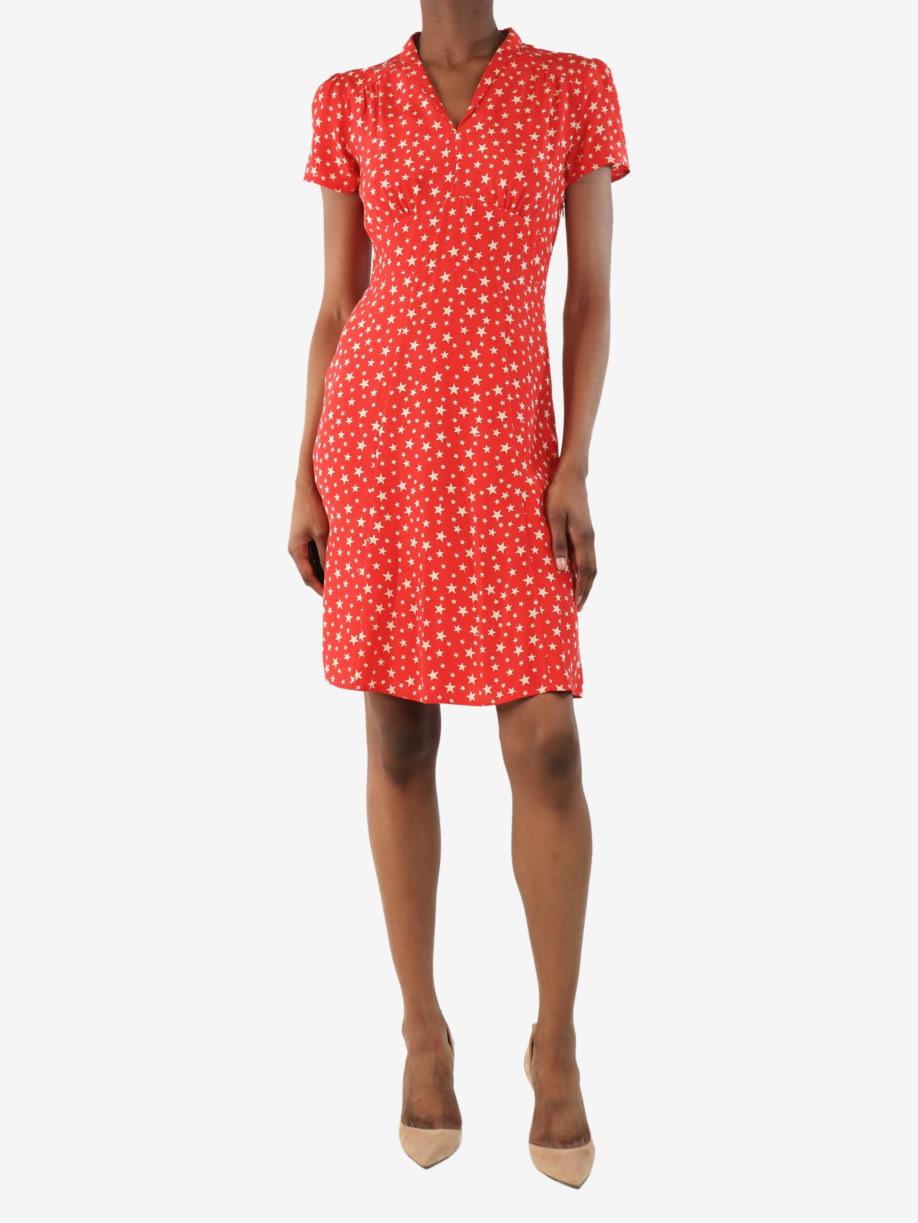 Red star print midi dress - size 4