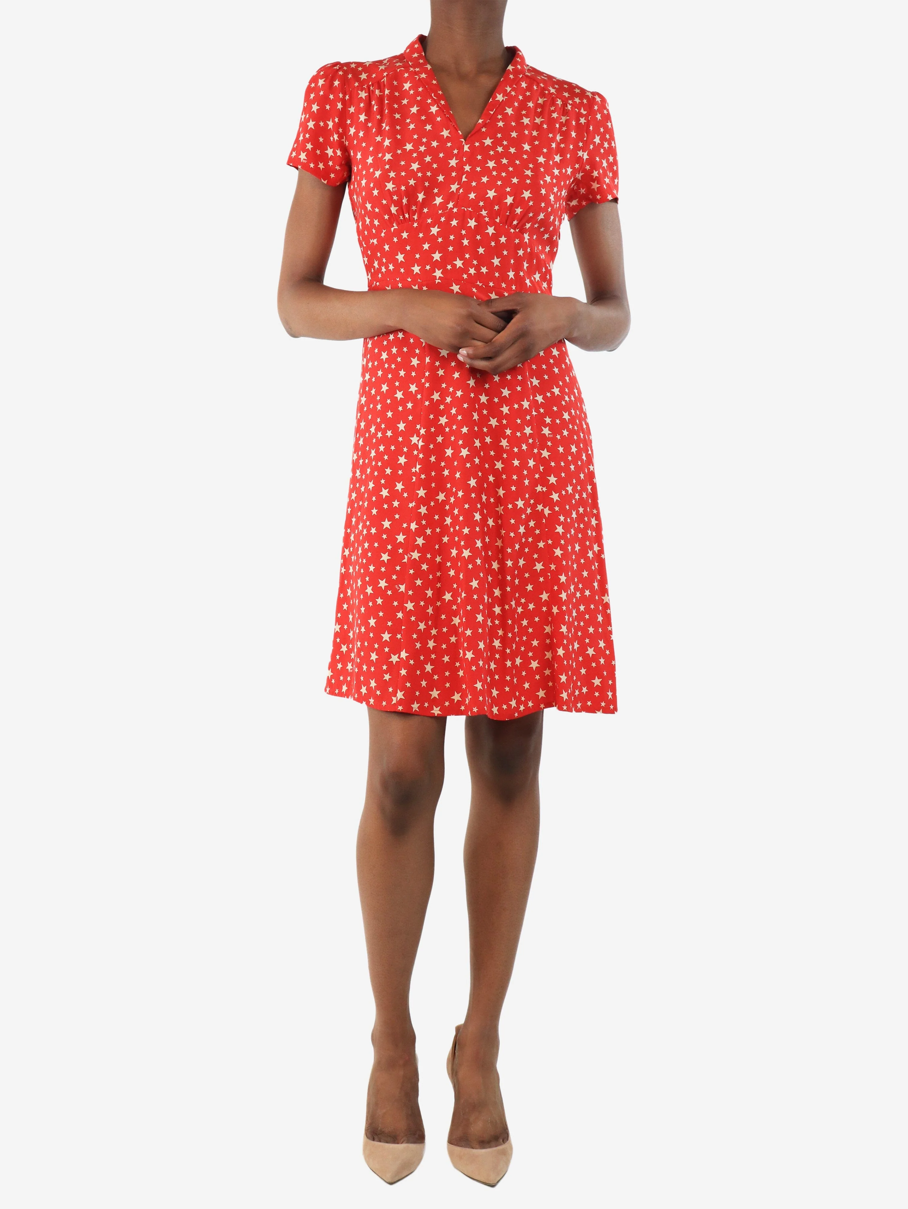 Red star print midi dress - size 4 - Image 3