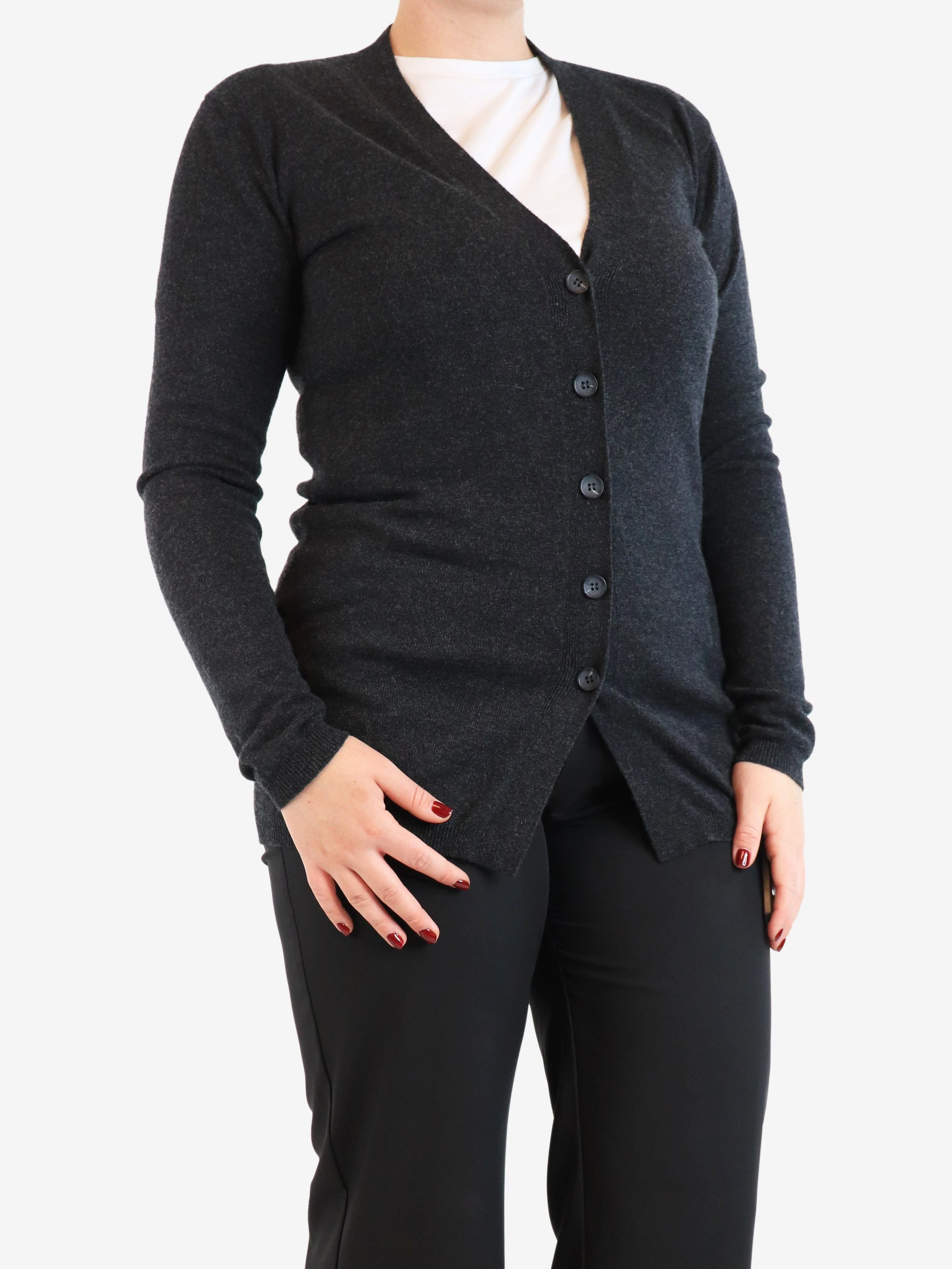 Charcoal grey cashmere cardigan - size L - Image 3