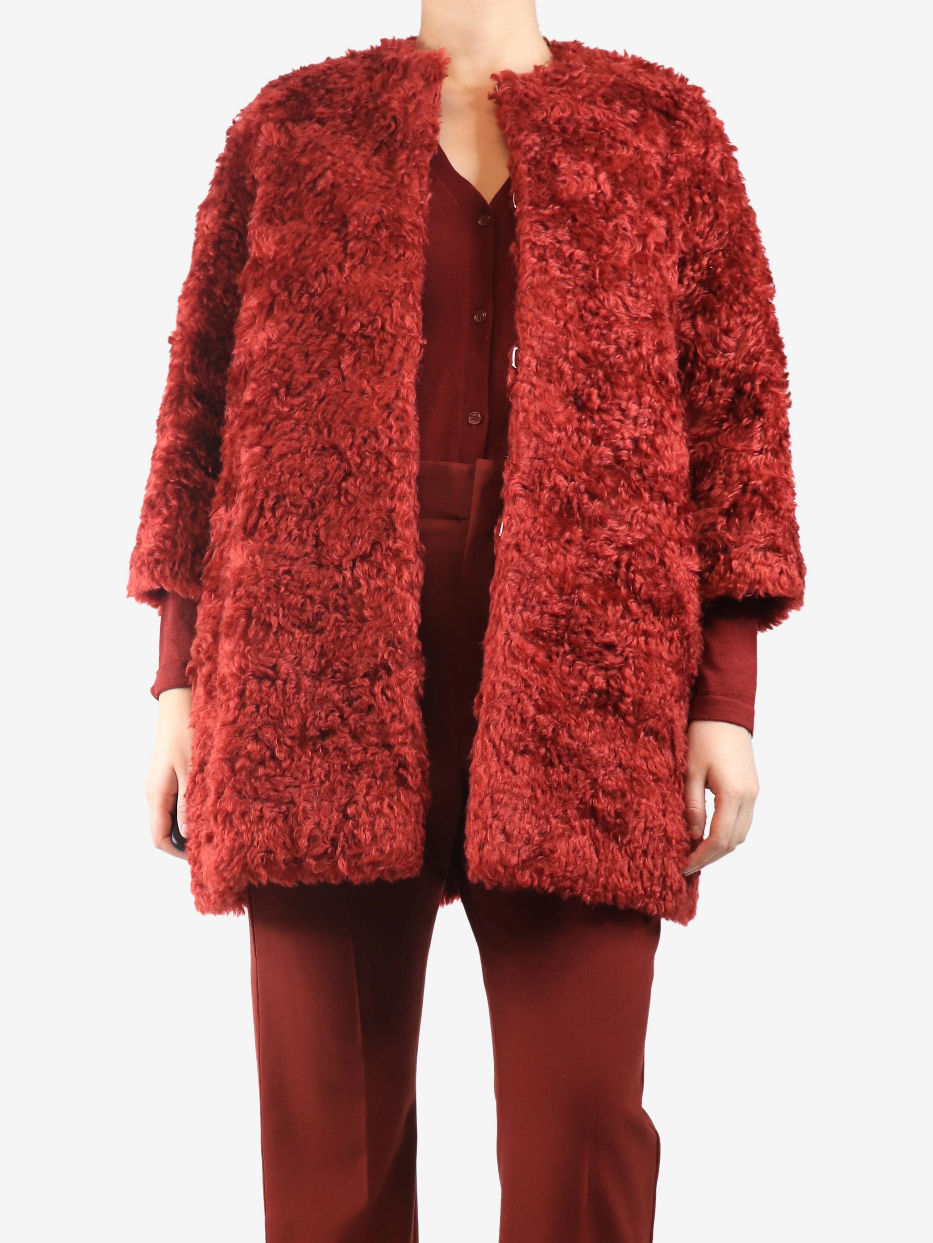 Red mohair coat - size UK 10 - Image 3