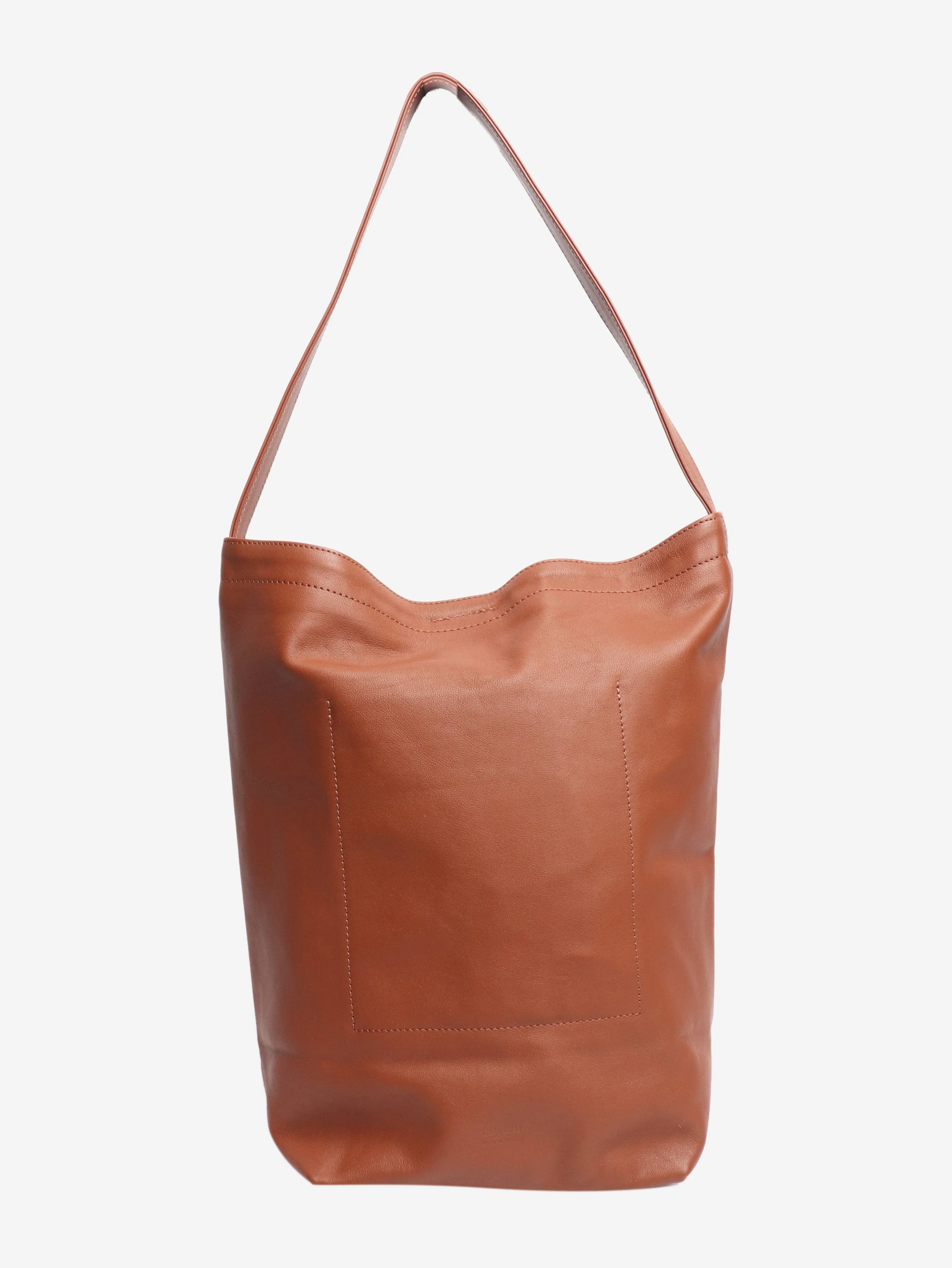 Brown leather bucket bag
