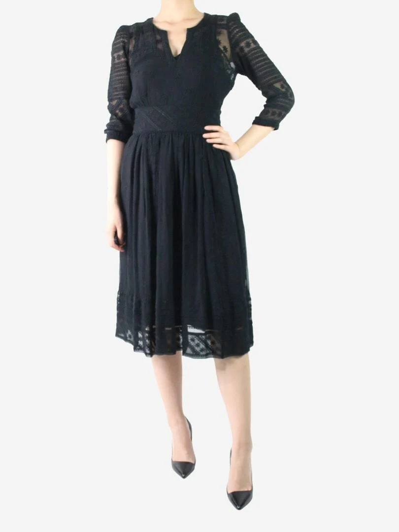 Black embroidered midi dress - size UK 8 - Image 2