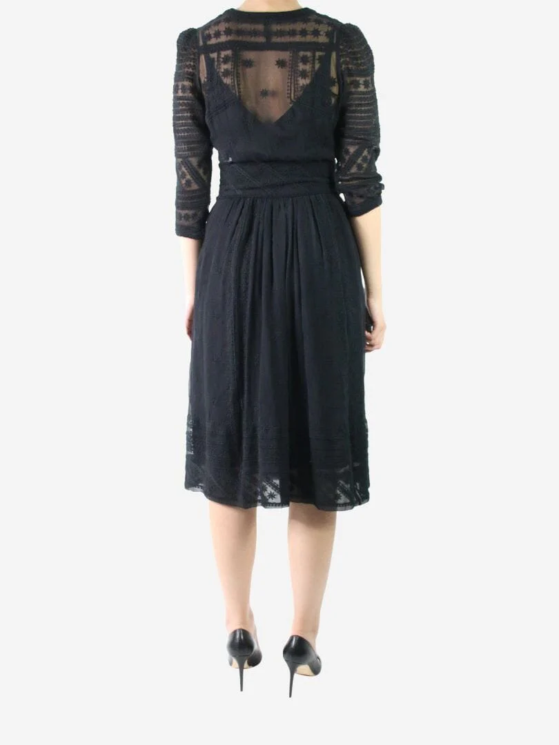 Black embroidered midi dress - size UK 8 - Image 3