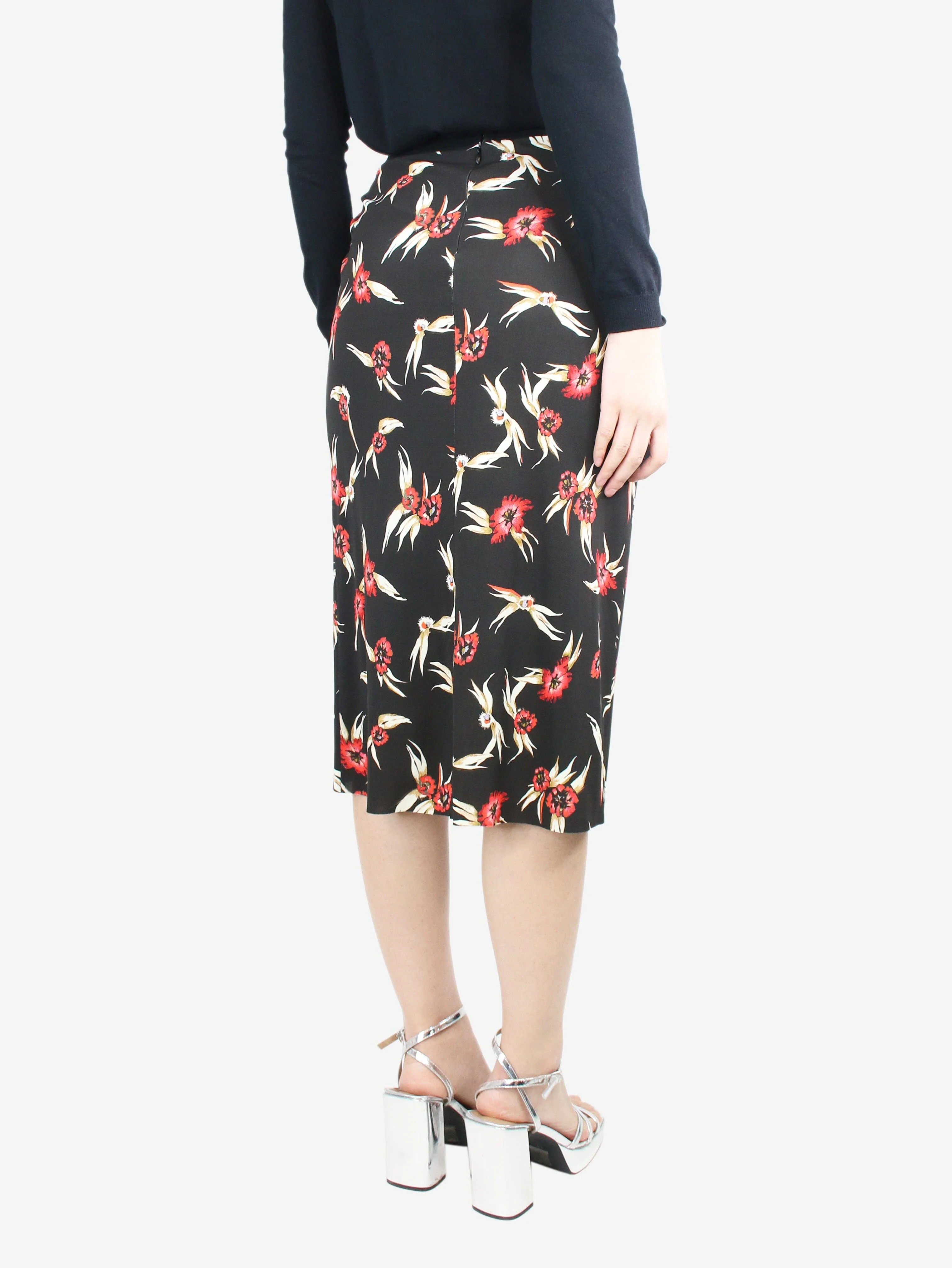 Black floral-printed midi skirt - size UK 8 - Image 3