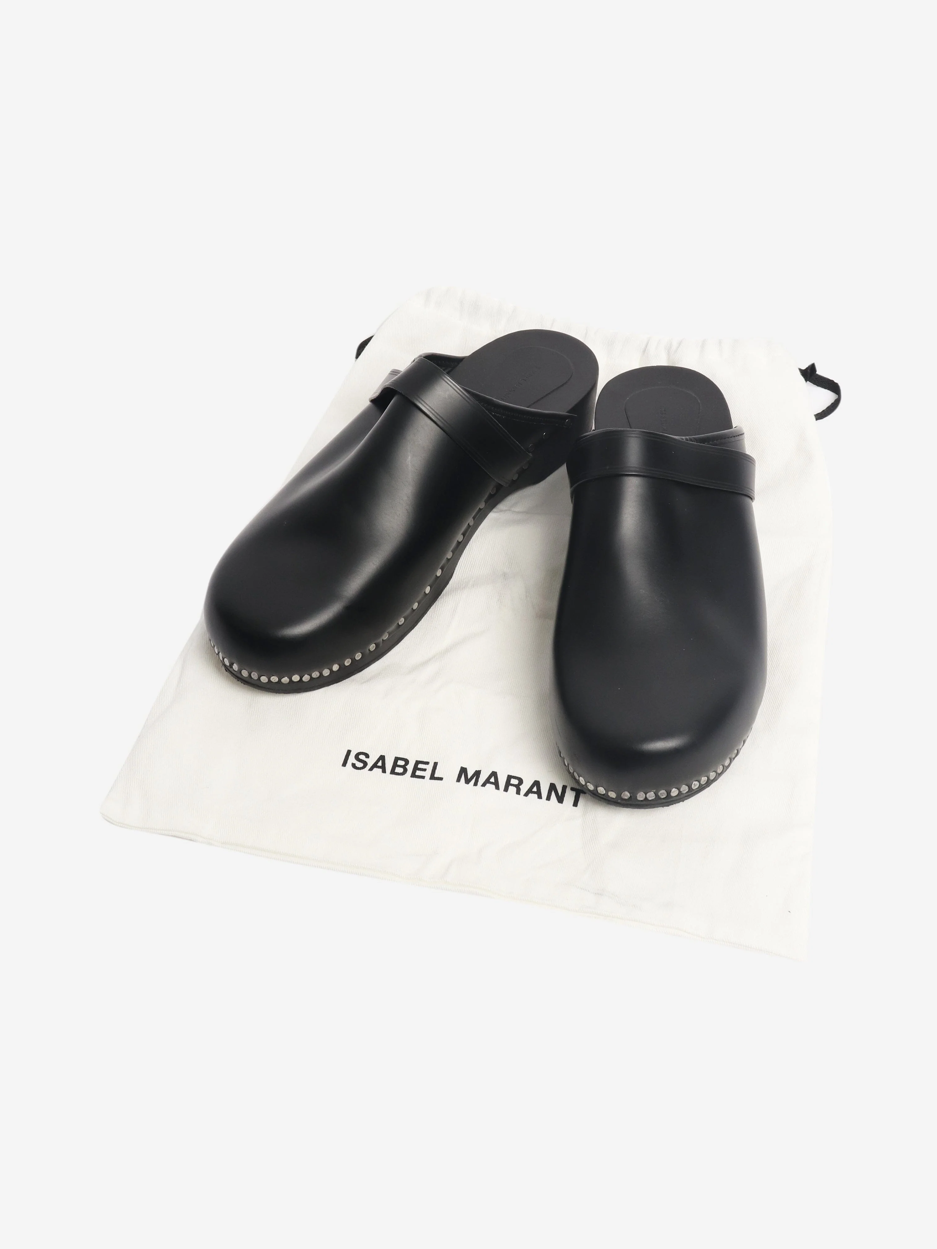 Black leather wooden clogs - size EU 39 (UK 6) - Image 7