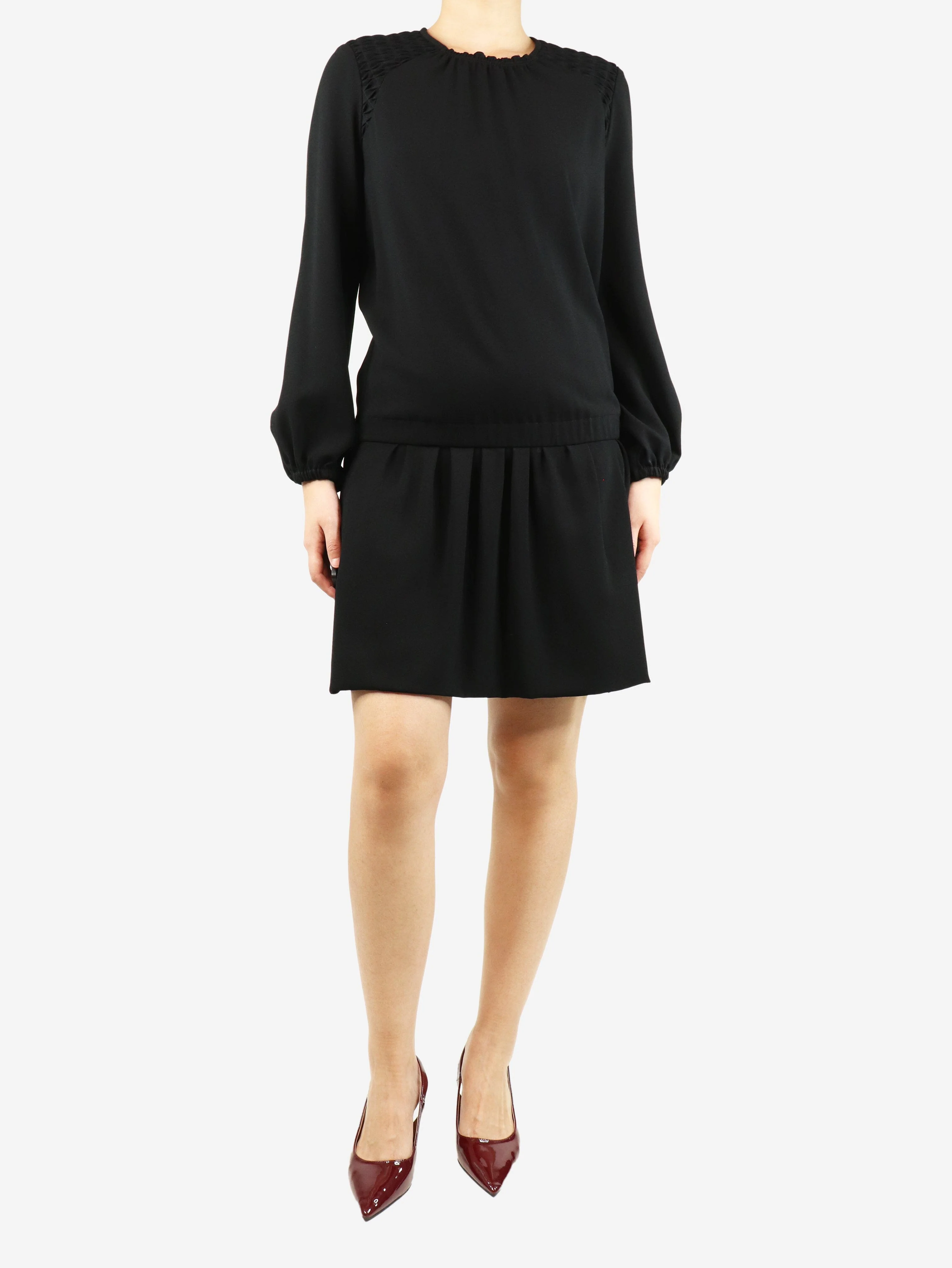 Black long sleeve midi dress - size UK 12